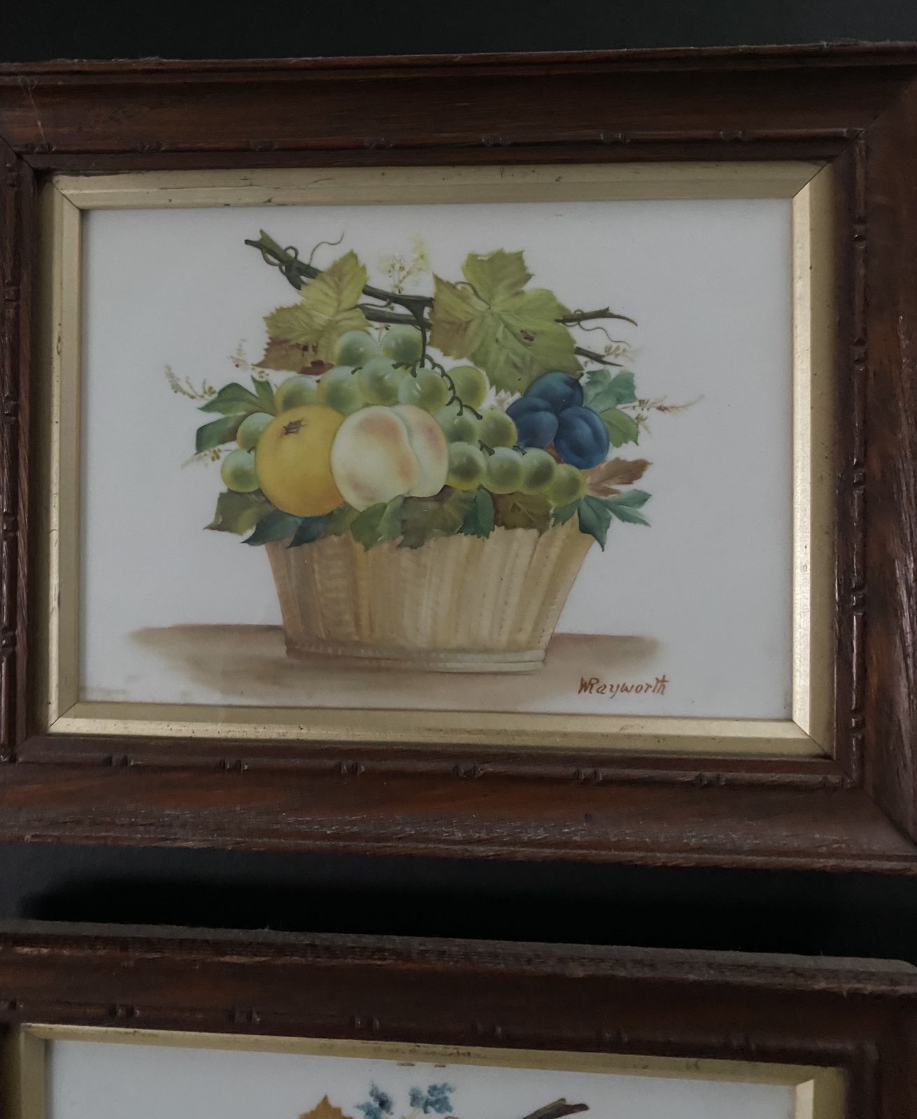 A Pair Of Antique Unique Paintings On Porcelain In Oak Frames. photo for sale