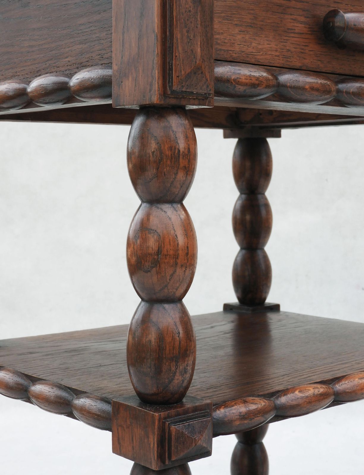 French Oak Bobbin Wood Three  Tiered Single Drawer Side Cabinet photo buy