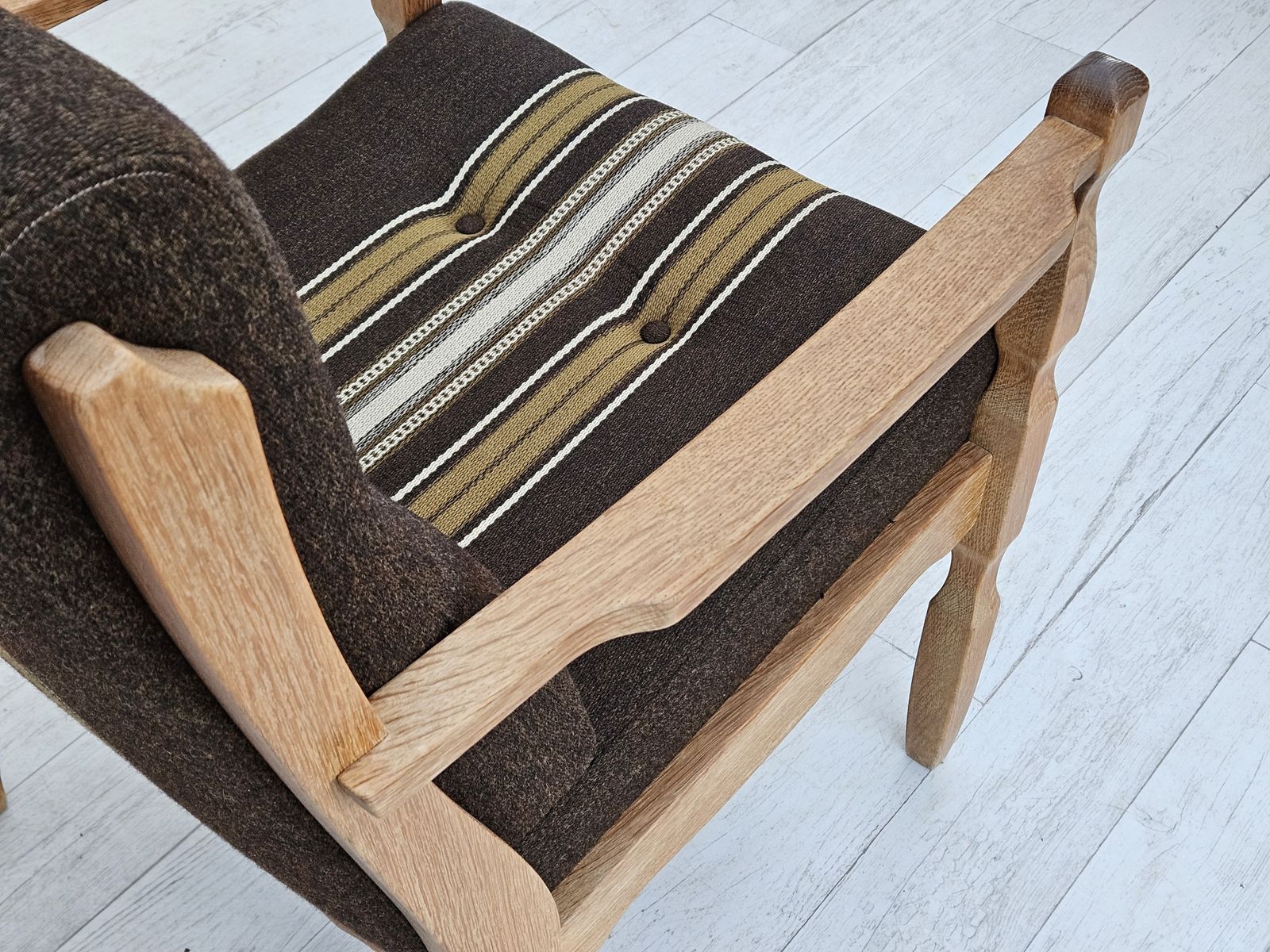 1970s, Danish Armchair, Furniture Wool, Solid Oak Wood, Original Very Good Condition. photo buy