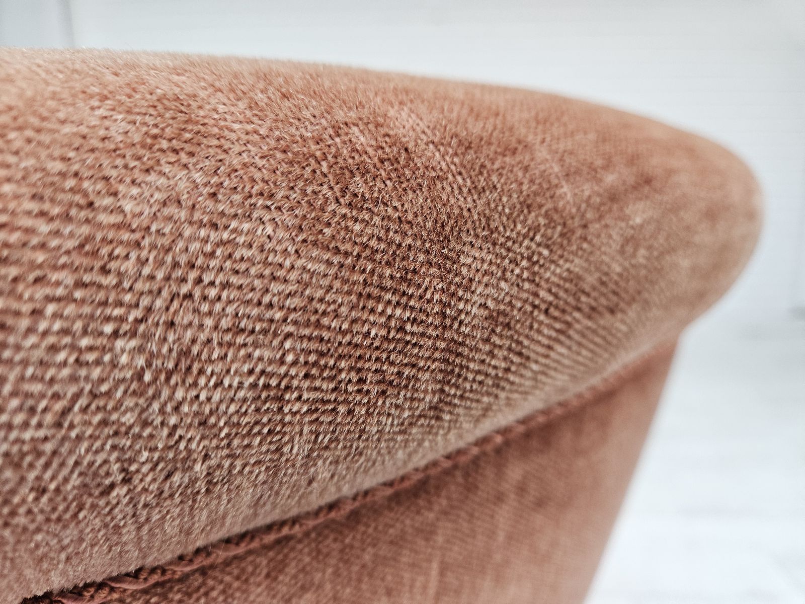 1960s, Danish Lounge Chair, Salmon Pink Furniture Velour, Ash Wood Legs. photo 1090.0