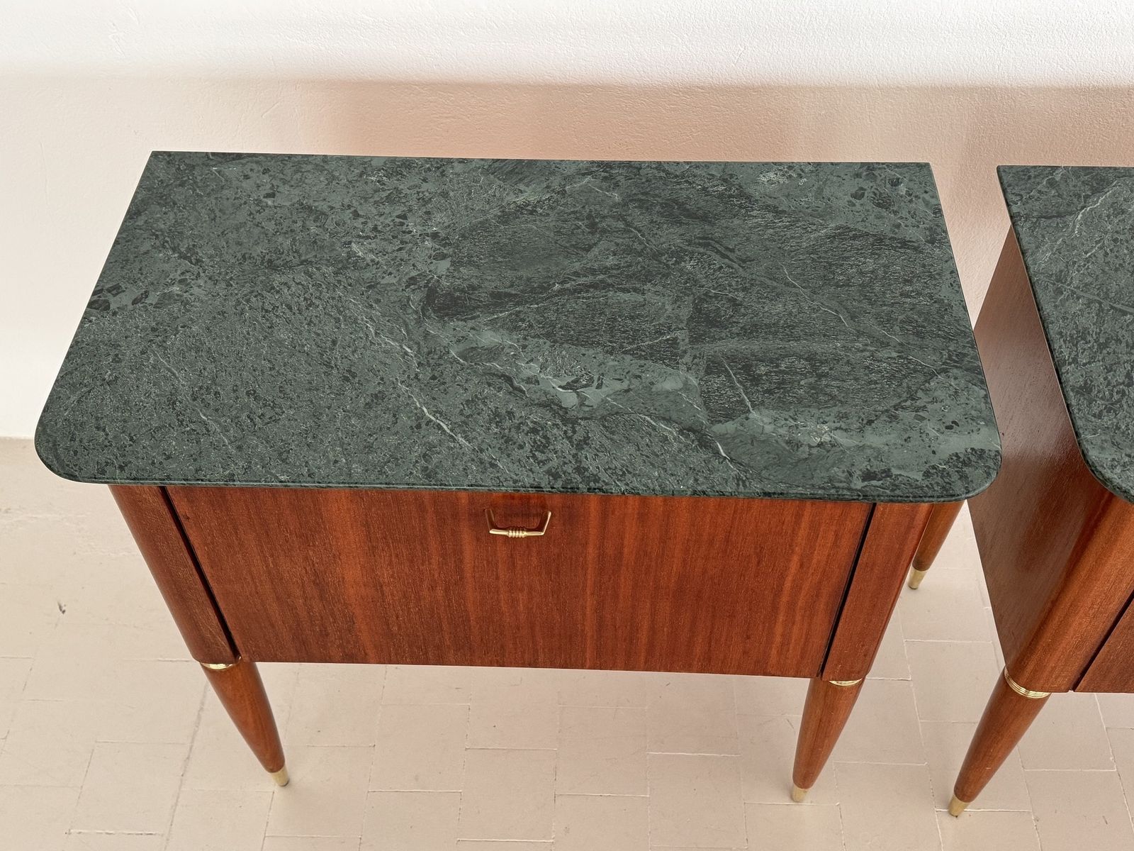 Italian Mid Century Night Stands Or Bedside Tables By La Permanente Di Cantù With Green Marble Top photo vintage