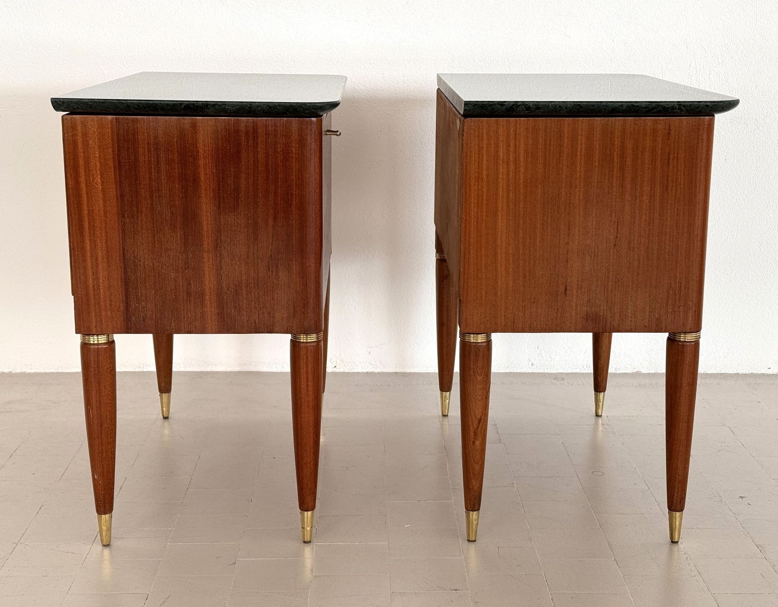 photo for sale Italian Mid Century Night Stands Or Bedside Tables By La Permanente Di Cantù With Green Marble Top