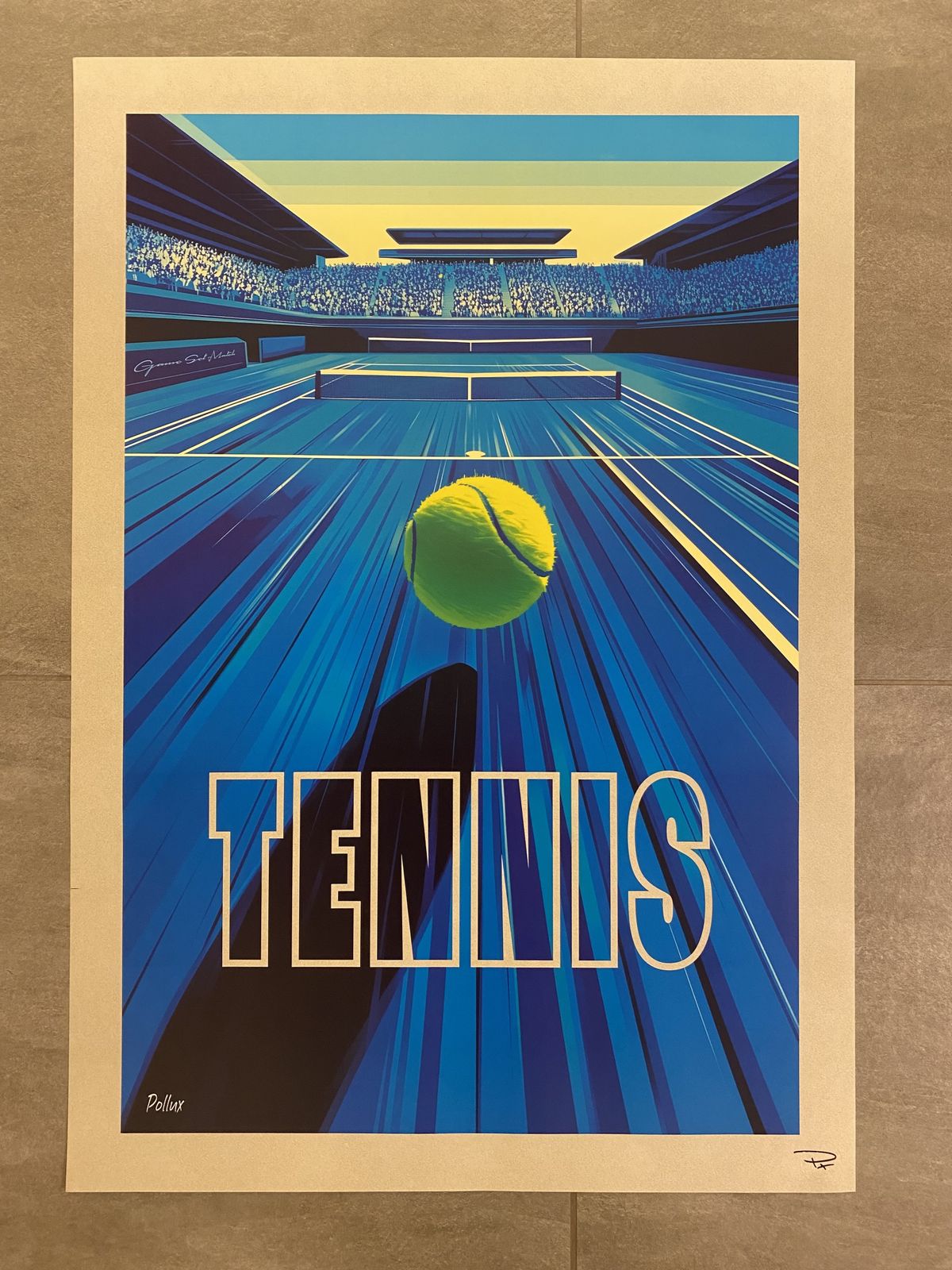Pollux, 2020s   Tennis   Original Poster Printed In Offset With Detached Screen (Invisible)   Cm 98x 68   In 38,6 X 26,8   Hand Signed Lower Right photo for sale