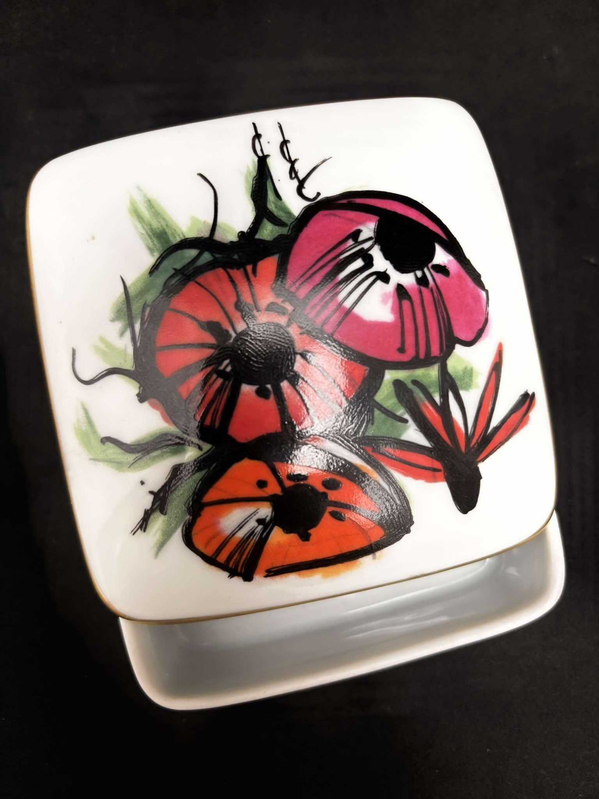 1980s Bernard Buffet Porcelain Box Bernardaud Limoges France Square Box Luxury Gift Concord Collector Anemones Flowers Decor Vanity Decor photo buy