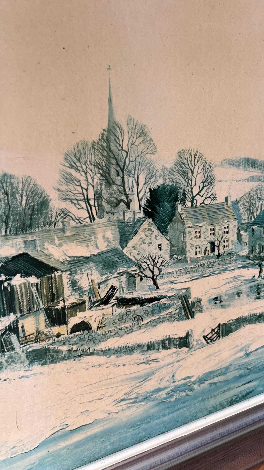 Extra Large Framed Reproduction Of 'Testing The Ice, Monyash Village' By M. D. Barnfather photo 129.0