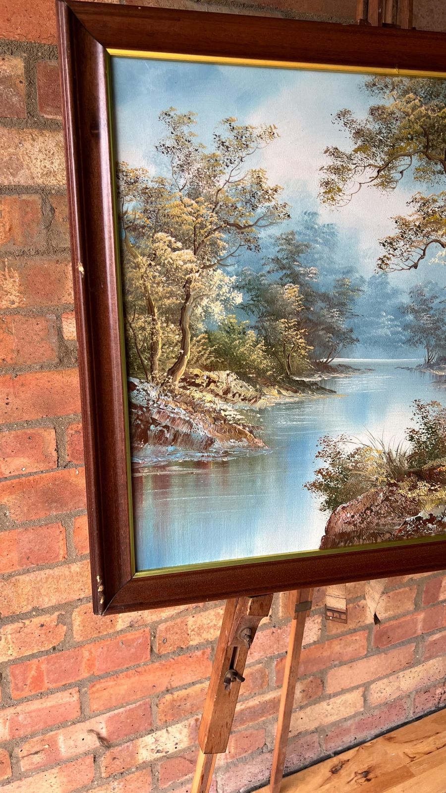 Late 20th Century Oil Painting On Canvas – Serene Riverside Landscape photo for sale