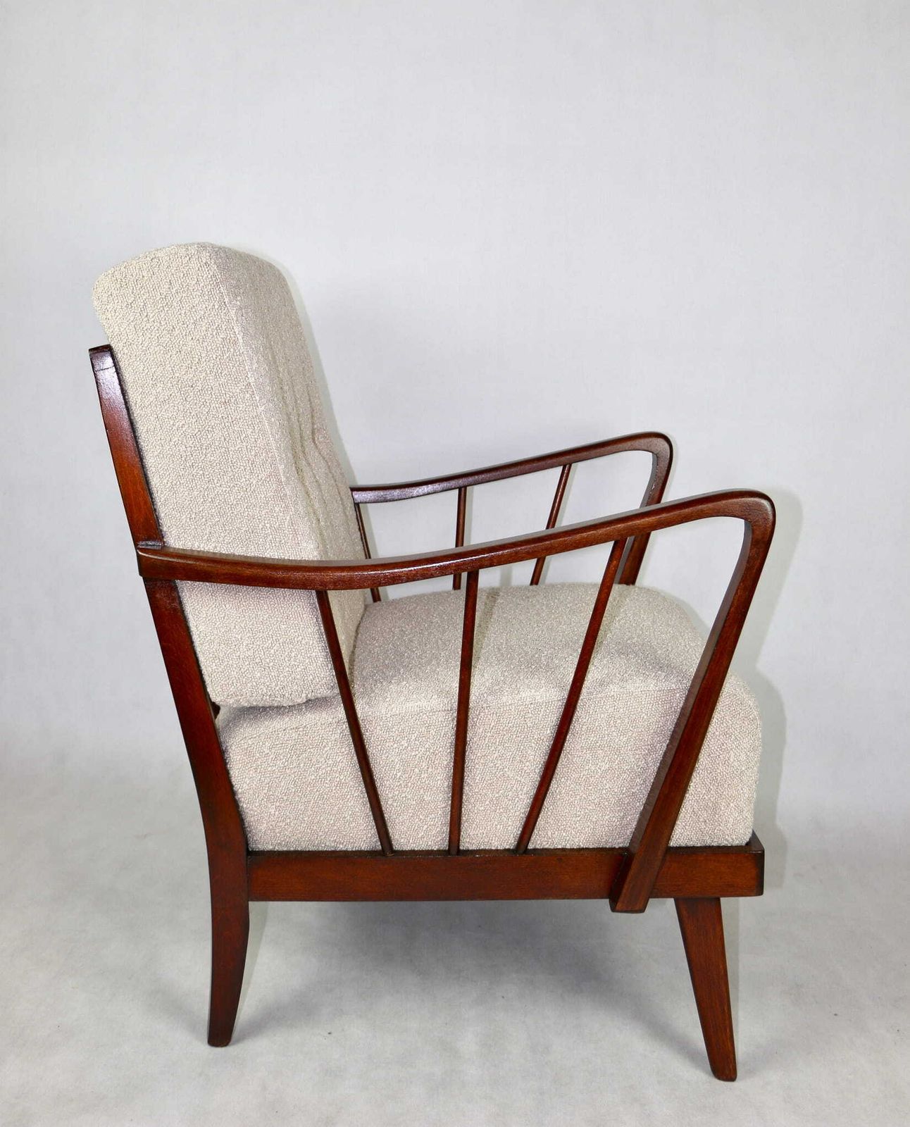 Art Deco Loft Beige Boucle Bent Armchair On Removable Cushions photo for sale