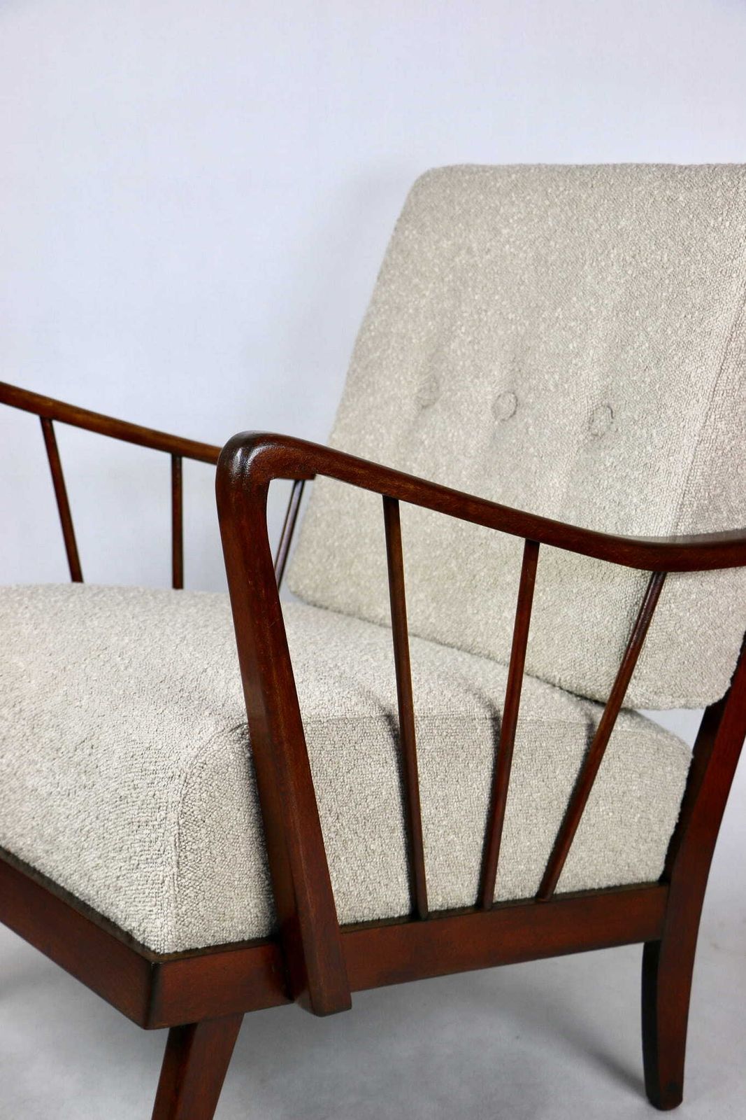 Art Deco Loft Beige Boucle Bent Armchair On Removable Cushions photo vintage