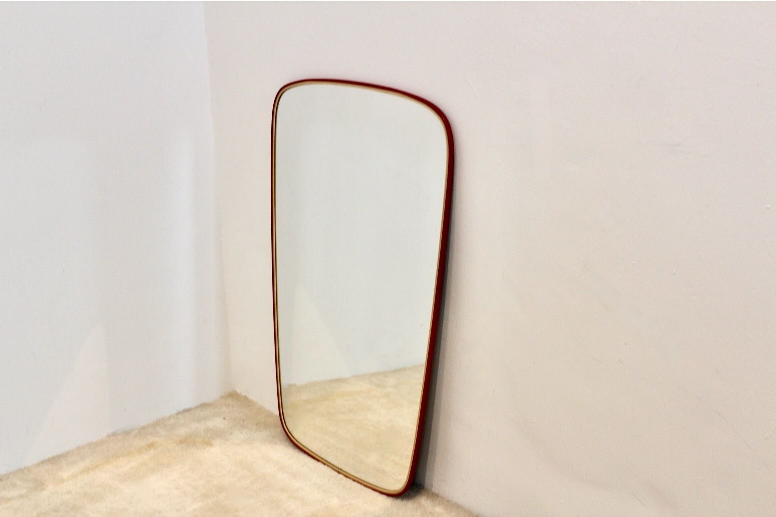Red Framed Mid Century Mirror, France photo furniture