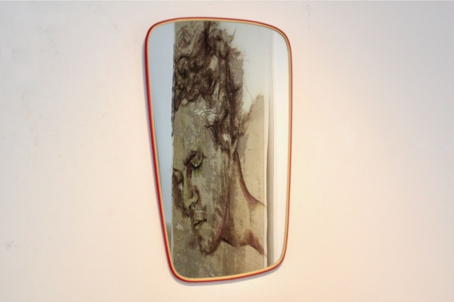 Red Framed Mid Century Mirror, France photo for sale