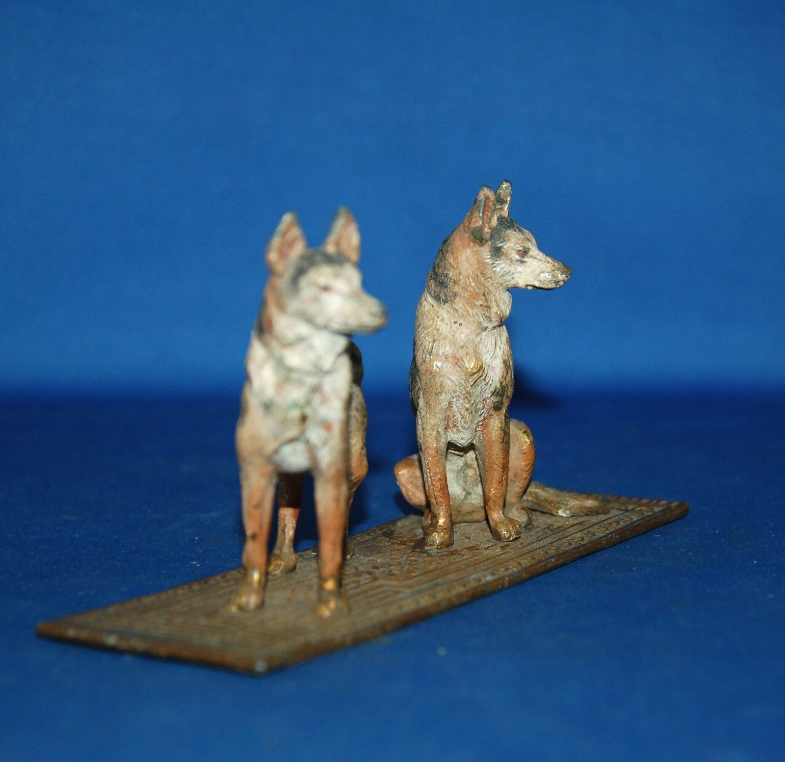 An Antique Cold Painted Cast Metal Alsatian Dog Pair On Carpet photo furniture