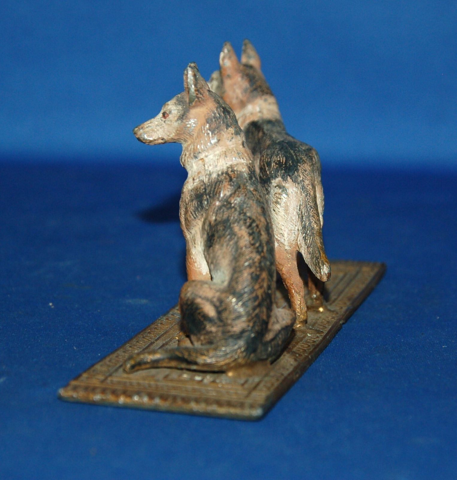 An Antique Cold Painted Cast Metal Alsatian Dog Pair On Carpet photo Home Decor