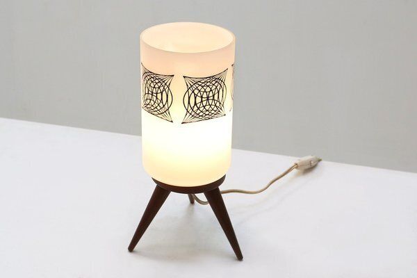 Mid Century Modern French Table Lamp With Opaline Glass Shade, 1960s photo for sale