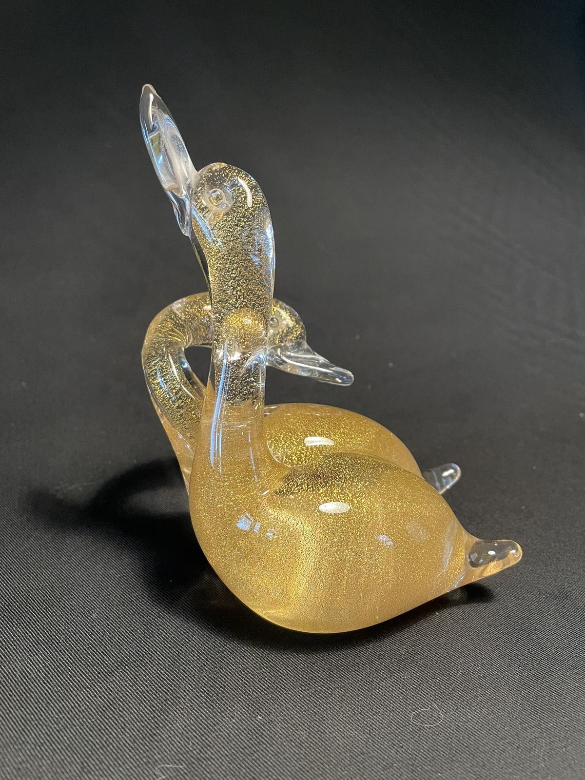 Seguso Murano Swans Glass Figurine Inlaid With Gold Leaf Powder, 1980s photo Art