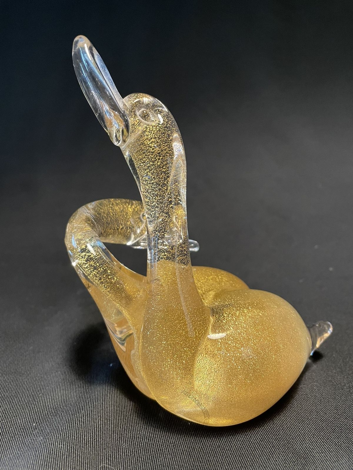 Seguso Murano Swans Glass Figurine Inlaid With Gold Leaf Powder, 1980s photo buy