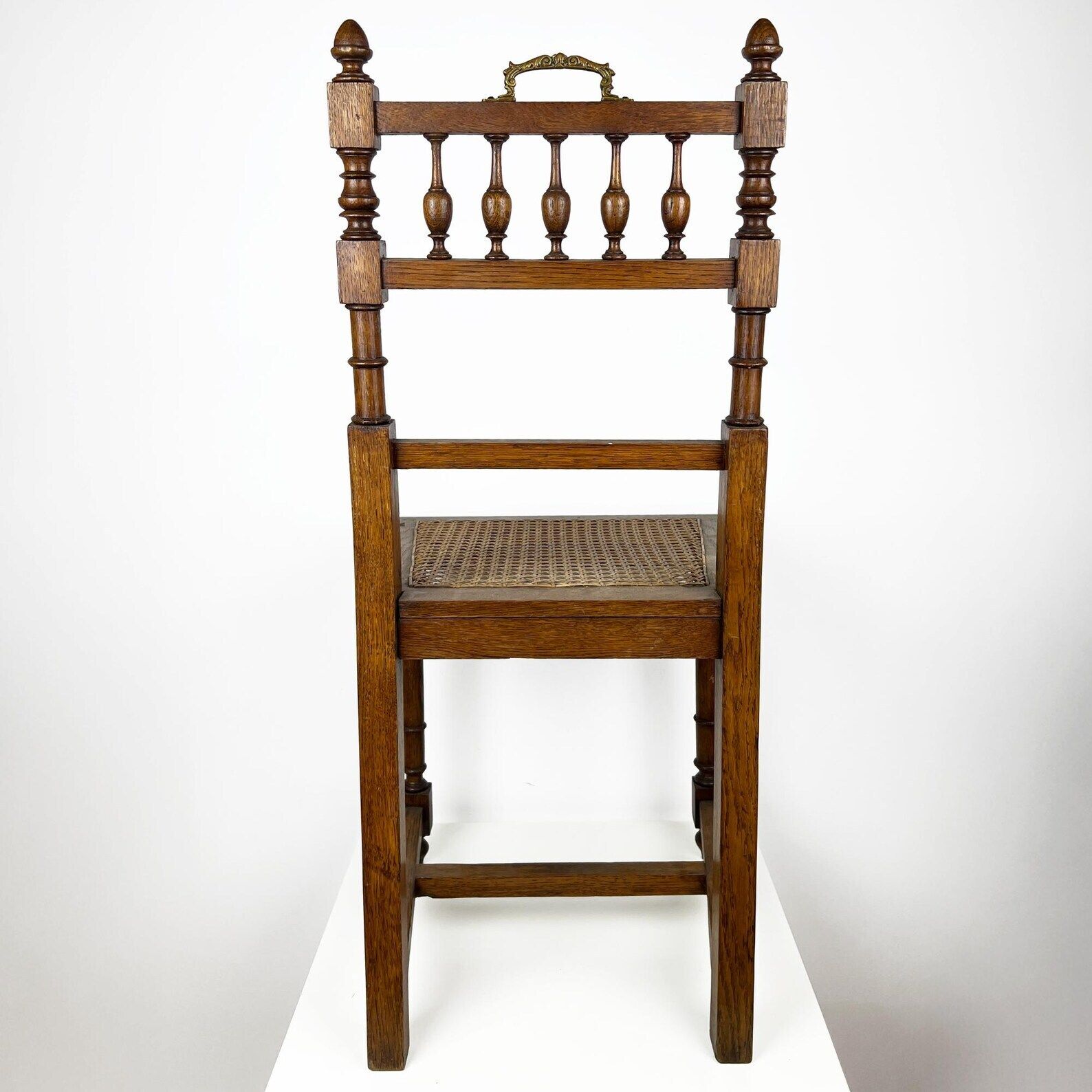 Antique Henry II Oak Chair With Cane Seat, Rattan Carved Wood Side Chair photo Furniture
