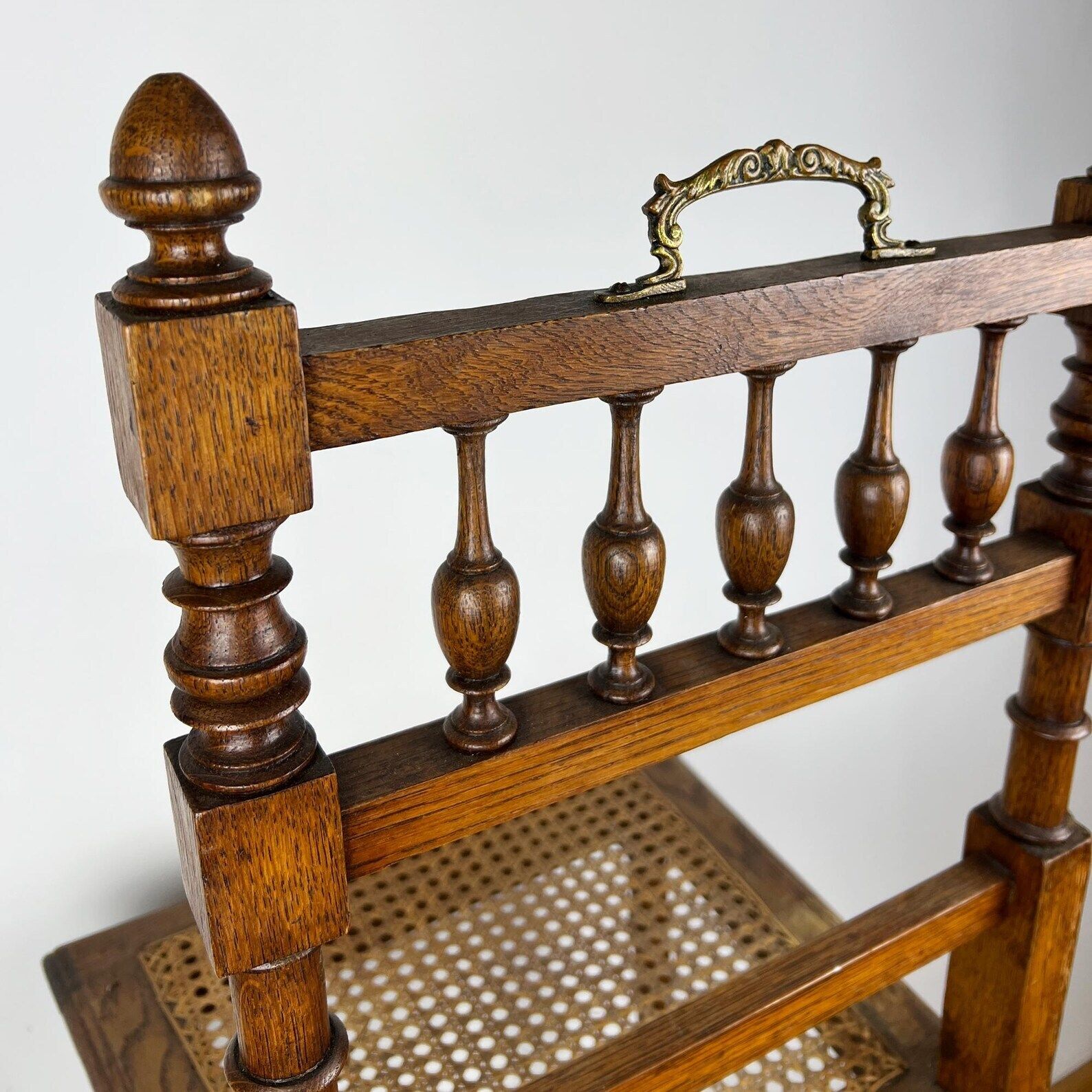 Antique Henry II Oak Chair With Cane Seat, Rattan Carved Wood Side Chair photo buy