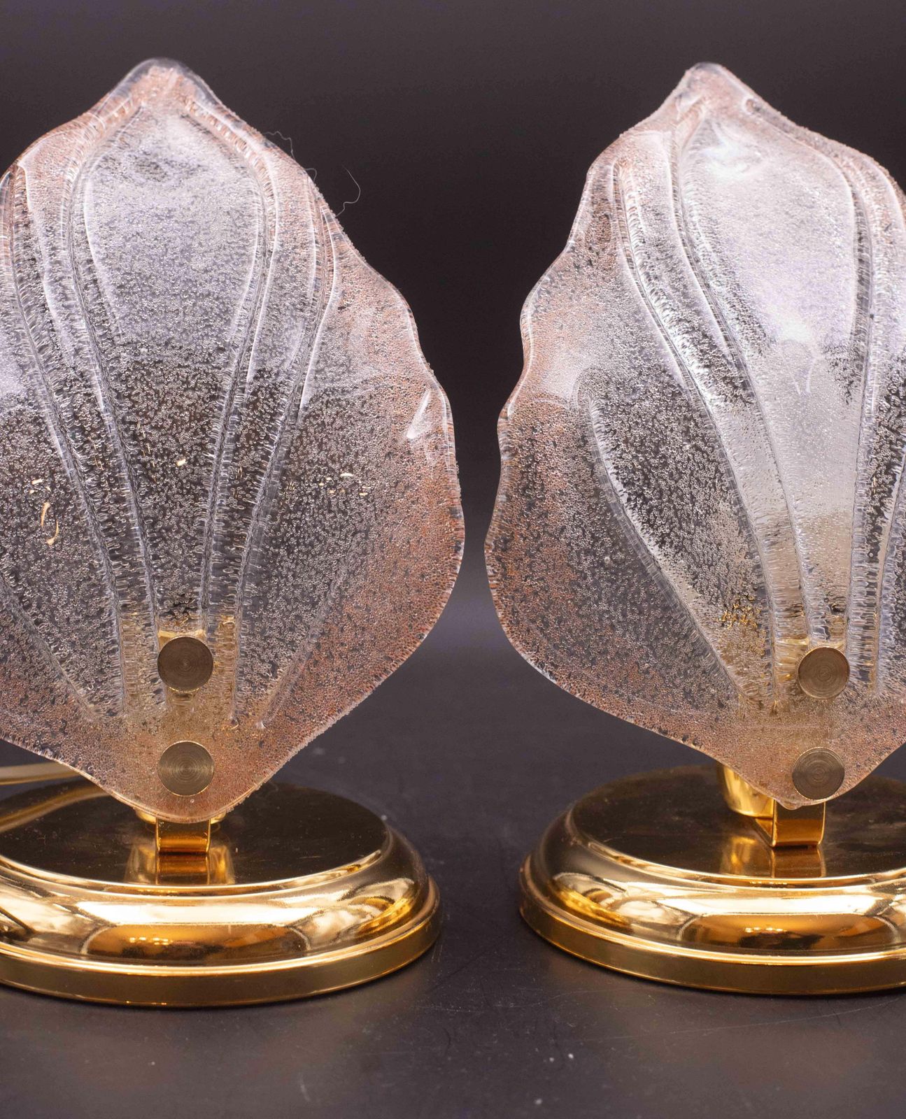 Set Of 2 Pink Murano Glass Leaves Table Lamp, 1980s photo 935.0