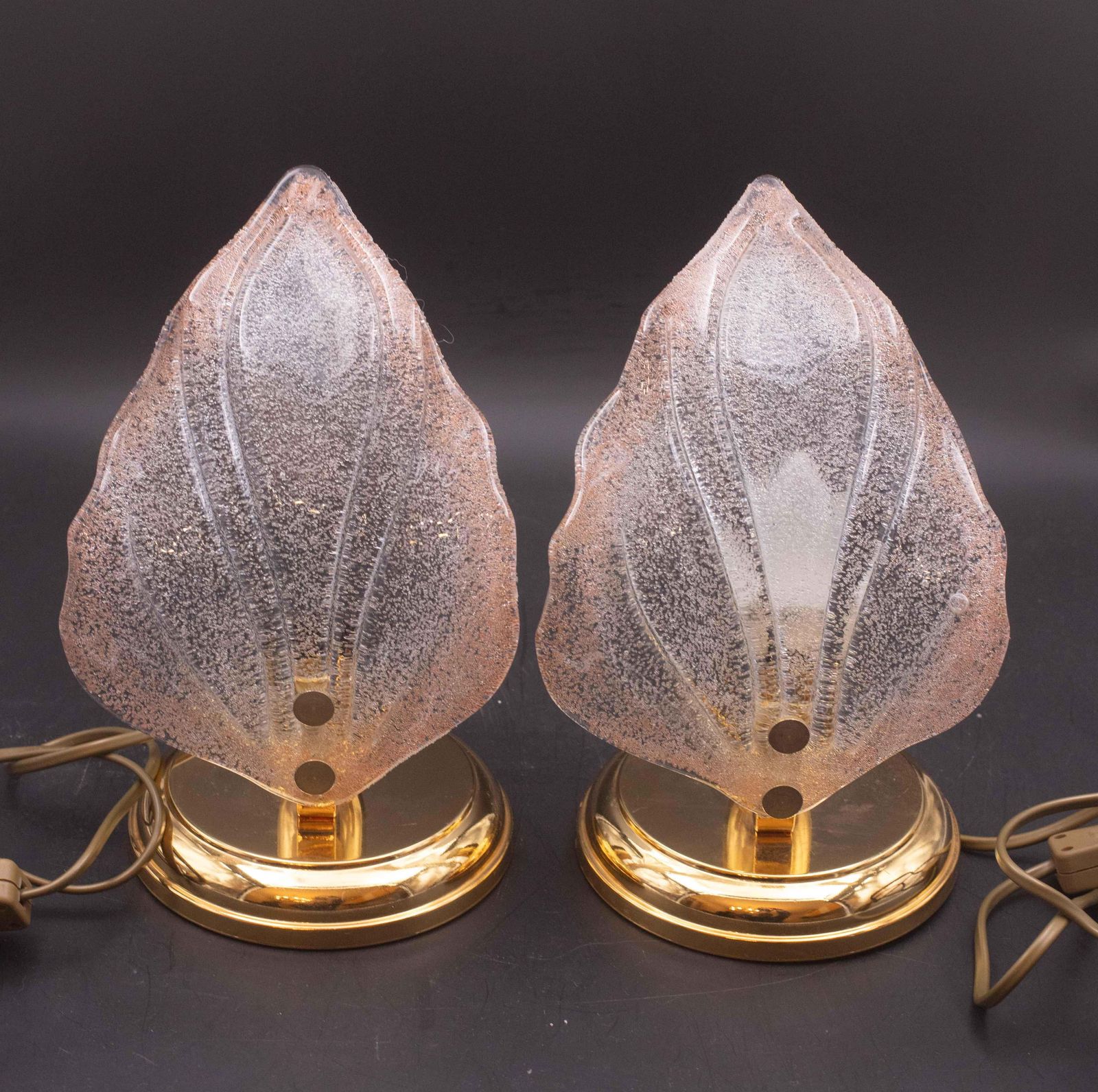 Set Of 2 Pink Murano Glass Leaves Table Lamp, 1980s photo vinterior