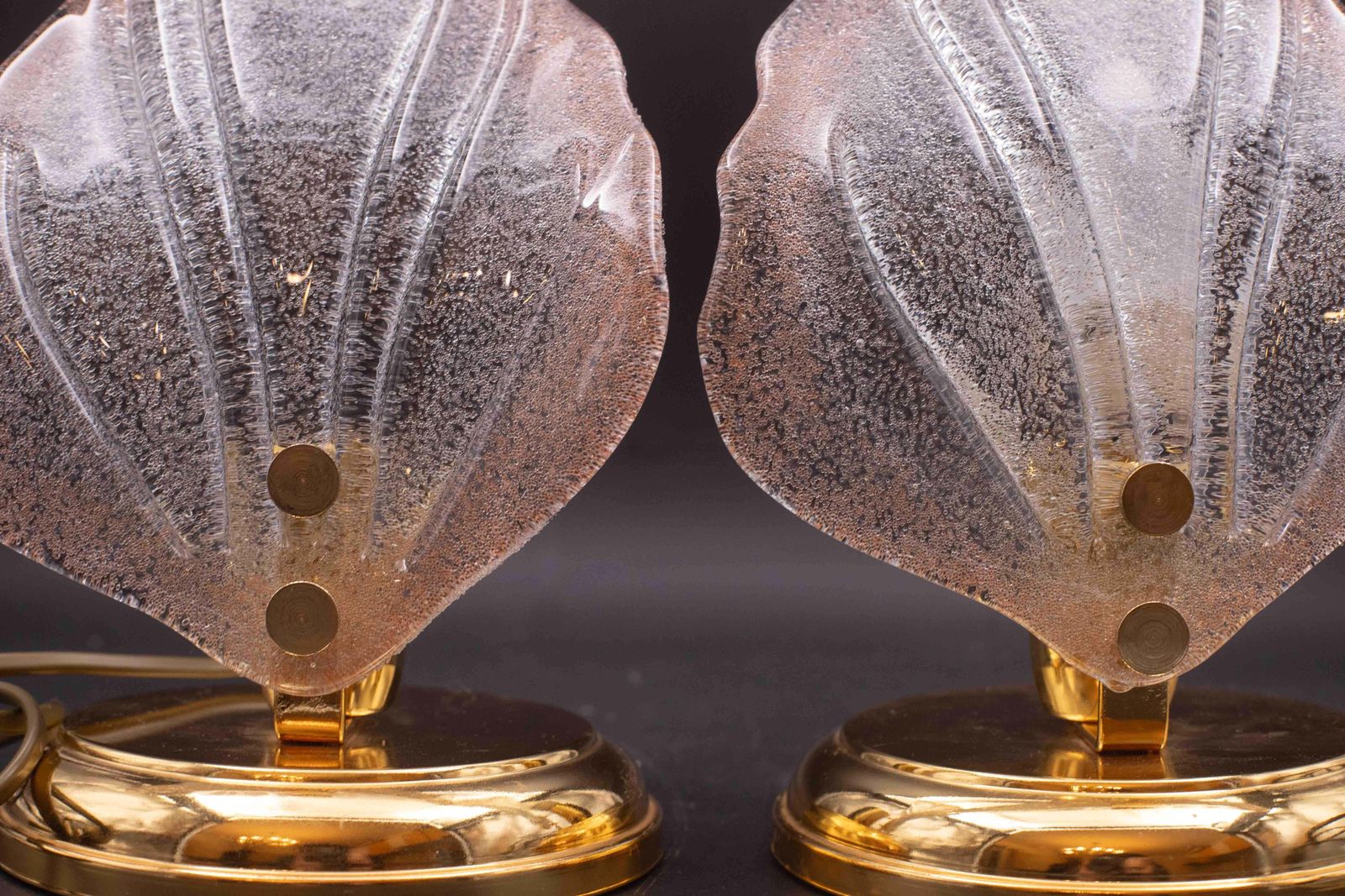 Set Of 2 Pink Murano Glass Leaves Table Lamp, 1980s photo buy
