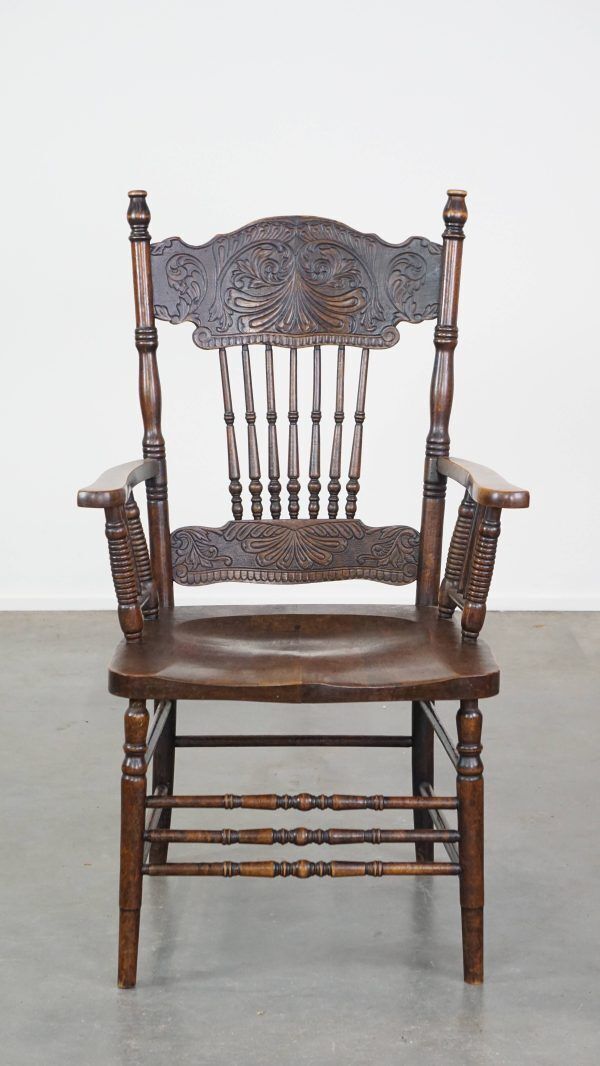 Beautiful Antique English Spindle Chair With Beautiful Carvings And A Charming And Graceful Appearance photo furniture