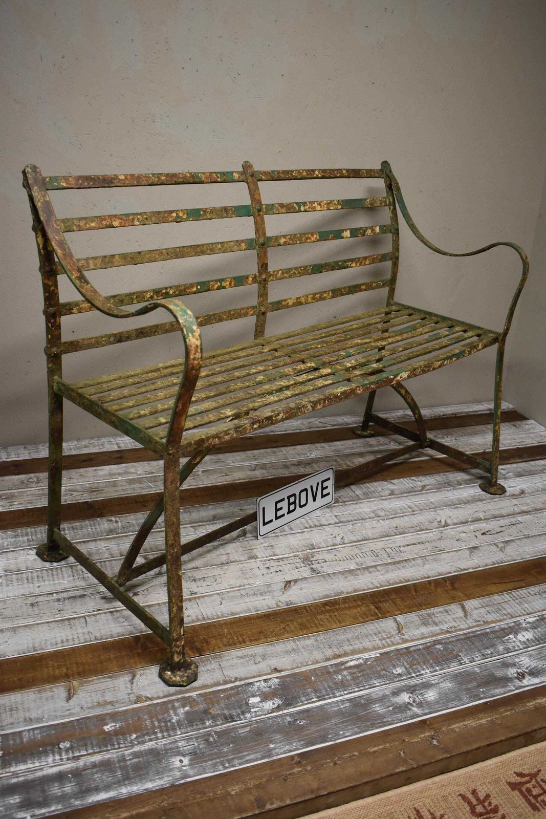 photo for sale 19th Century Regency Wrought Iron Strapwork Garden Bench
