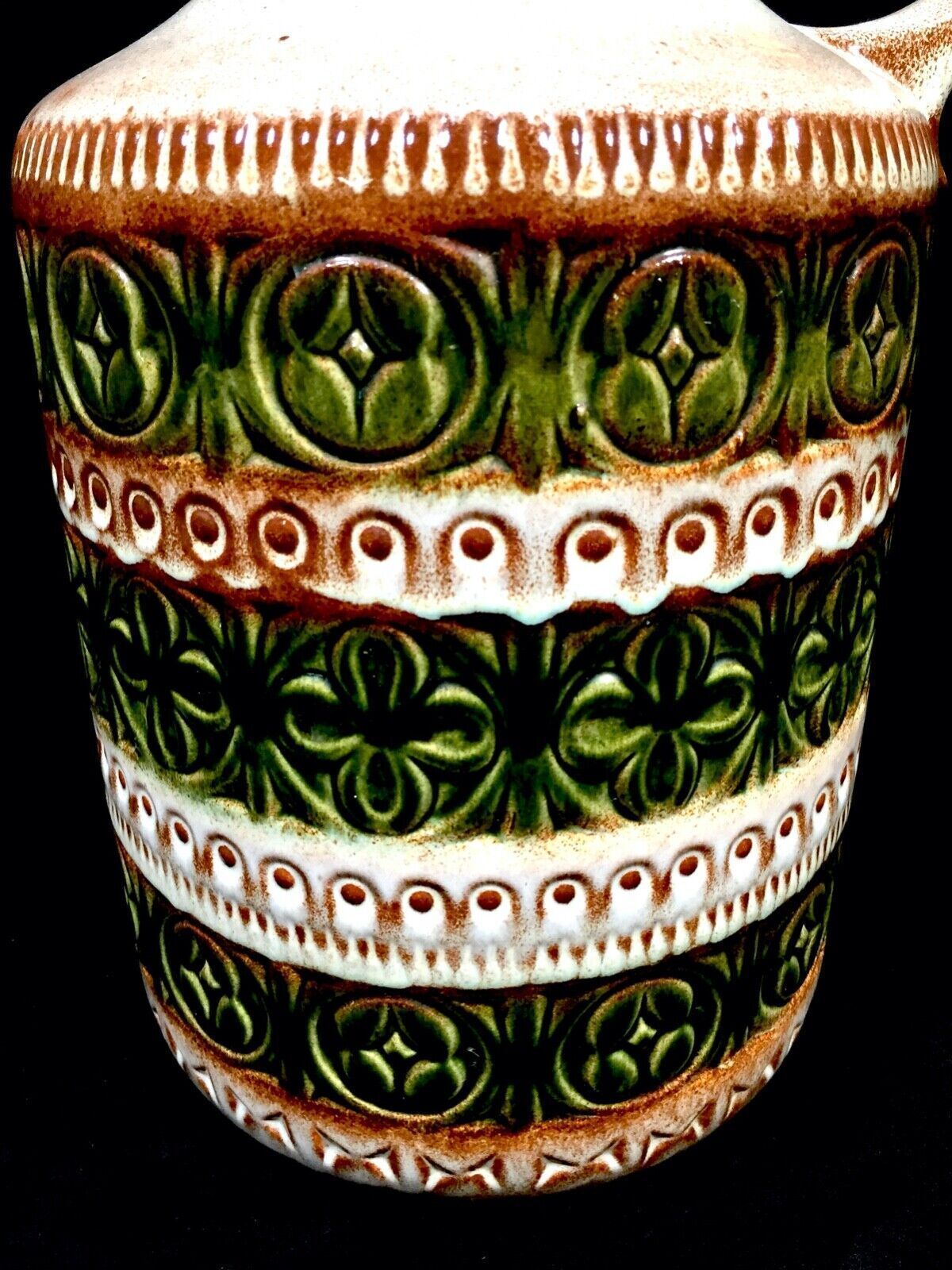 Vintage West German Pottery Fat Lava Vase / Jug Green & Cream 1970s / Large photo furniture