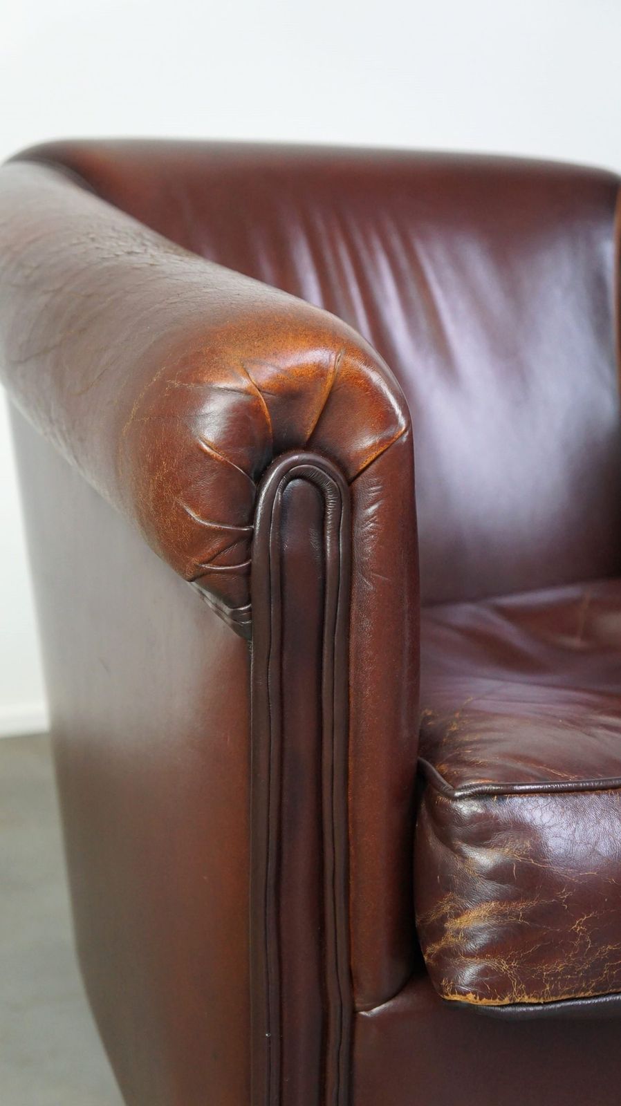 photo for sale Nice Sheepskin Club Chair With A Beautiful Patina