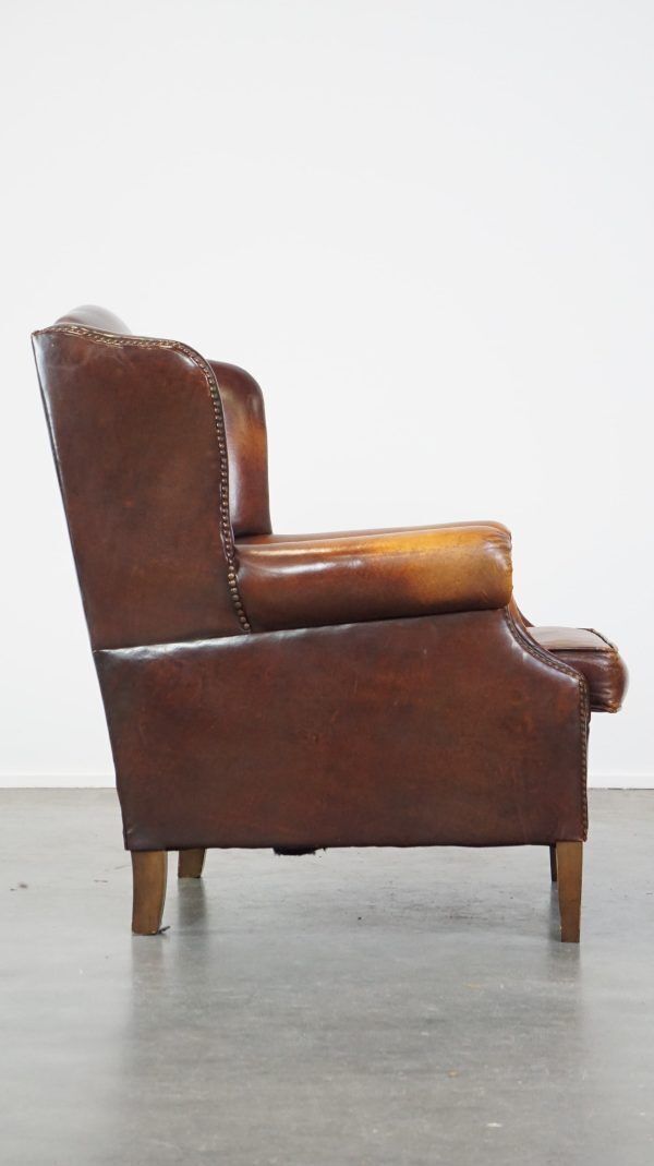 Comfortable, Elegant, Stately Wing Chair Made Of Sheepskin In A Beautiful Warm Color photo for sale