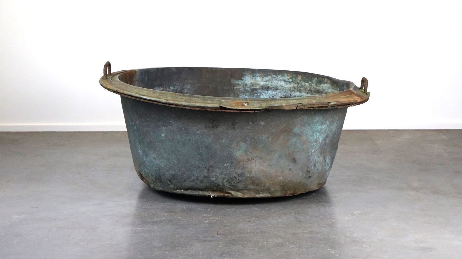 Unique Large Antique Copper Kettle/Trough With A Great Patina. Ideal For Firewood, Among Other Things photo furniture