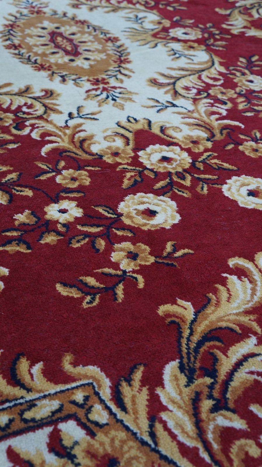Red Oriental Wool Rug With Yellow Flowers 285x200cm photo furniture