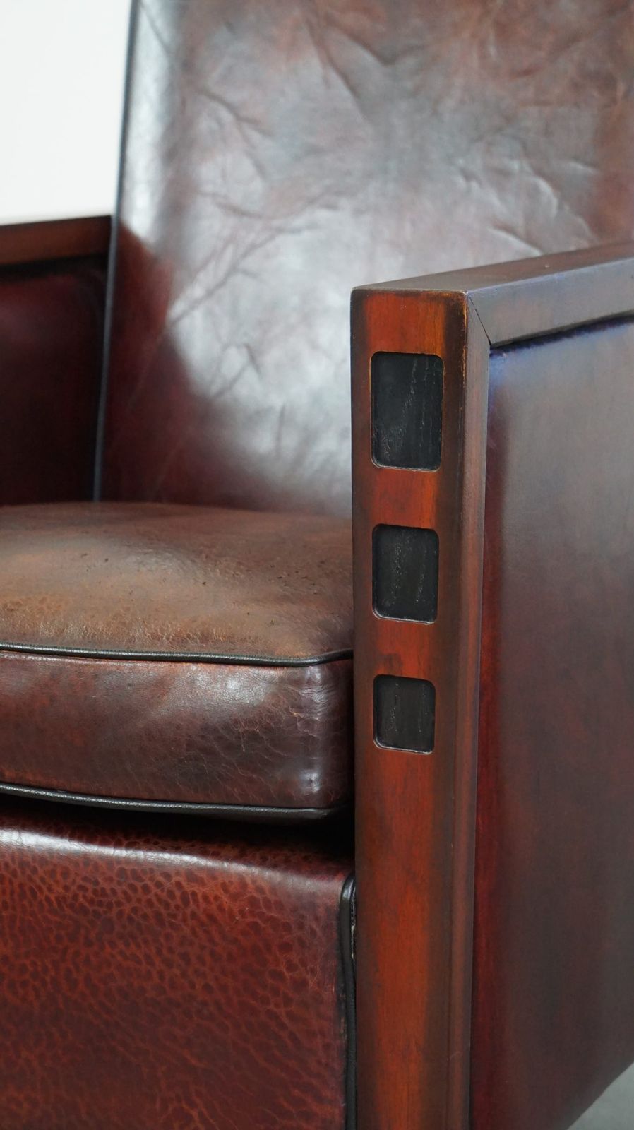 photo for sale Sheepskin Art Deco Design Armchair Combined With Wood And A Beautiful Patina