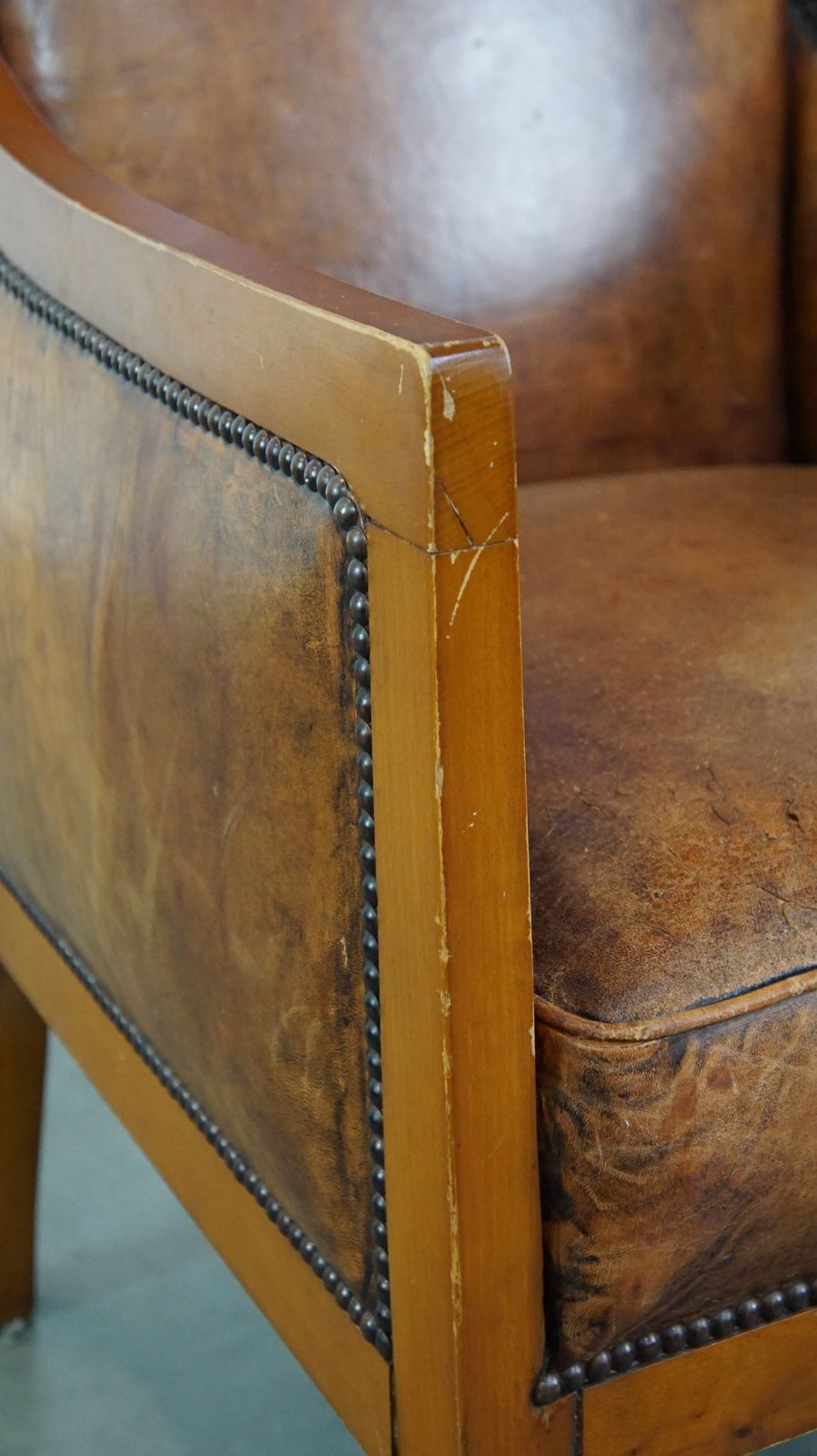photo for sale Stately, Luxurious Sheepskin Art Deco Design Armchair Combined With Wood