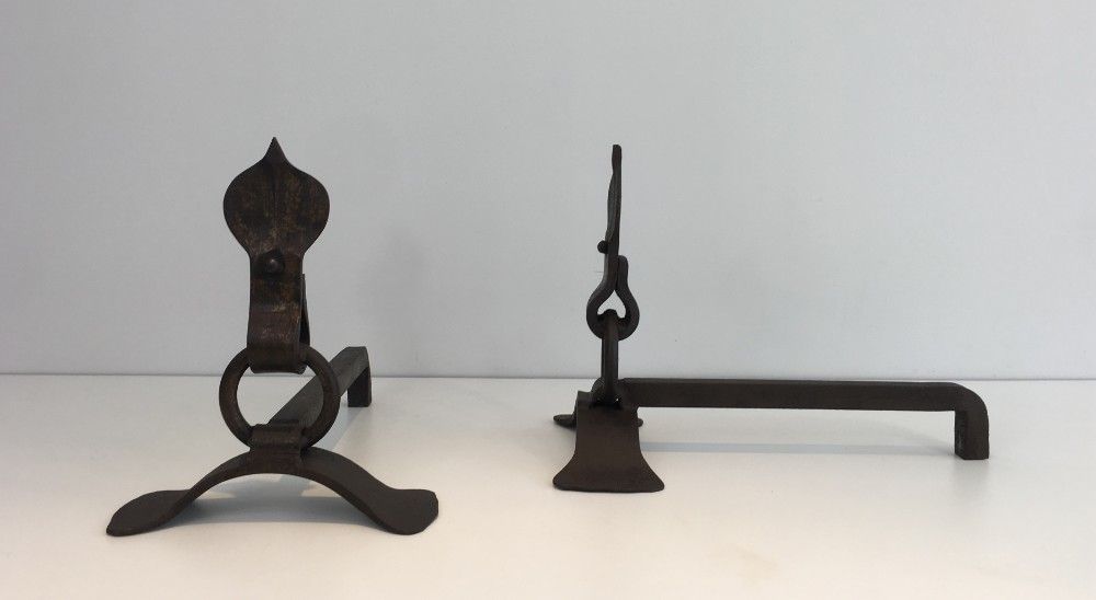 Pair Of Modernist Wrought Iron Andirons. photo vinterior