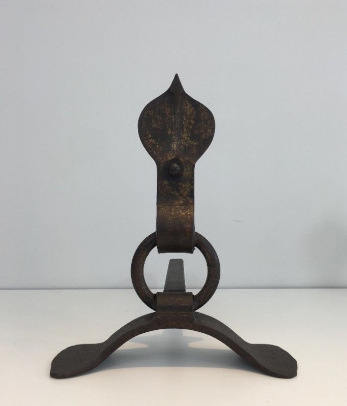 Pair Of Modernist Wrought Iron Andirons. photo vintage