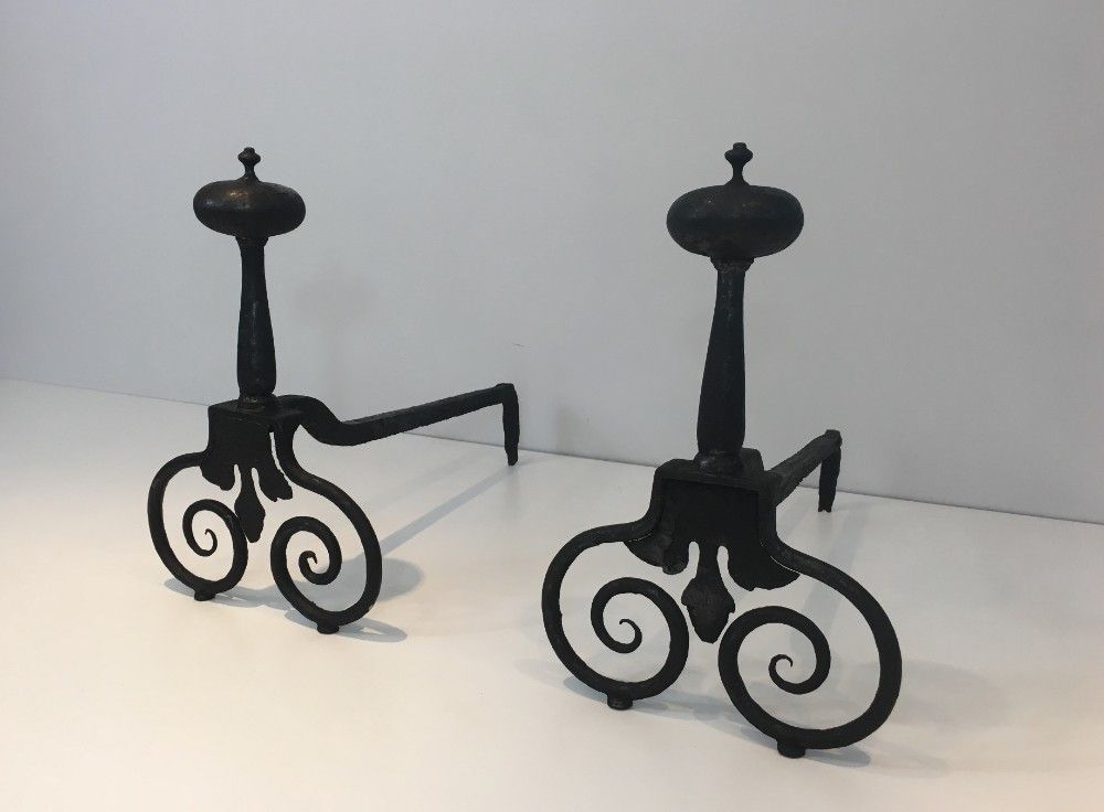 Pair Of Wrought Iron Andirons. photo furniture