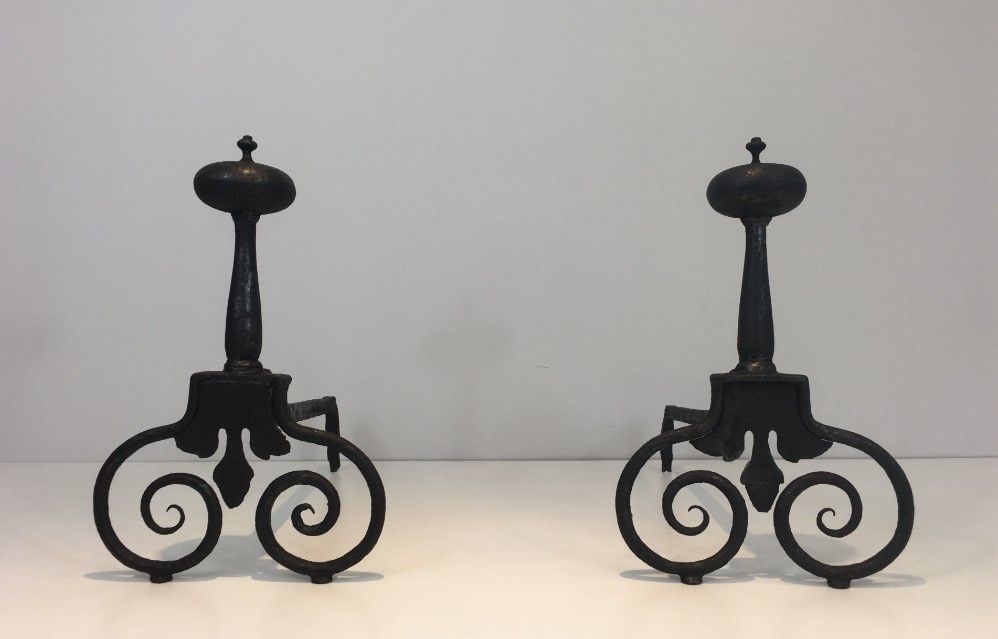 Pair Of Wrought Iron Andirons. photo for sale