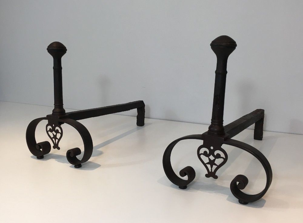 Pair Of Wrought Iron Andirons. photo 750.0
