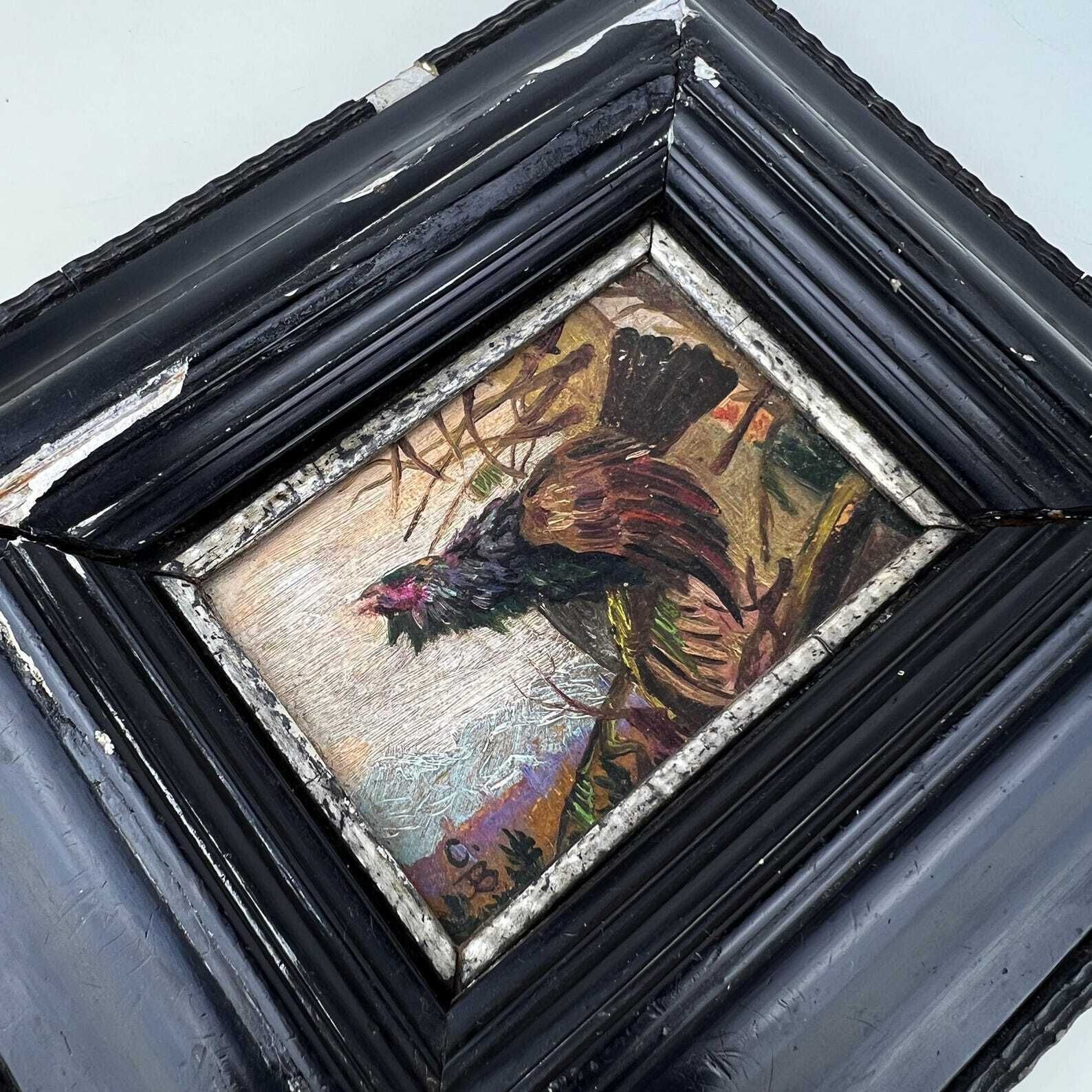Original Miniature Framed Oil Painting Of Western Capercaillie photo 245.0