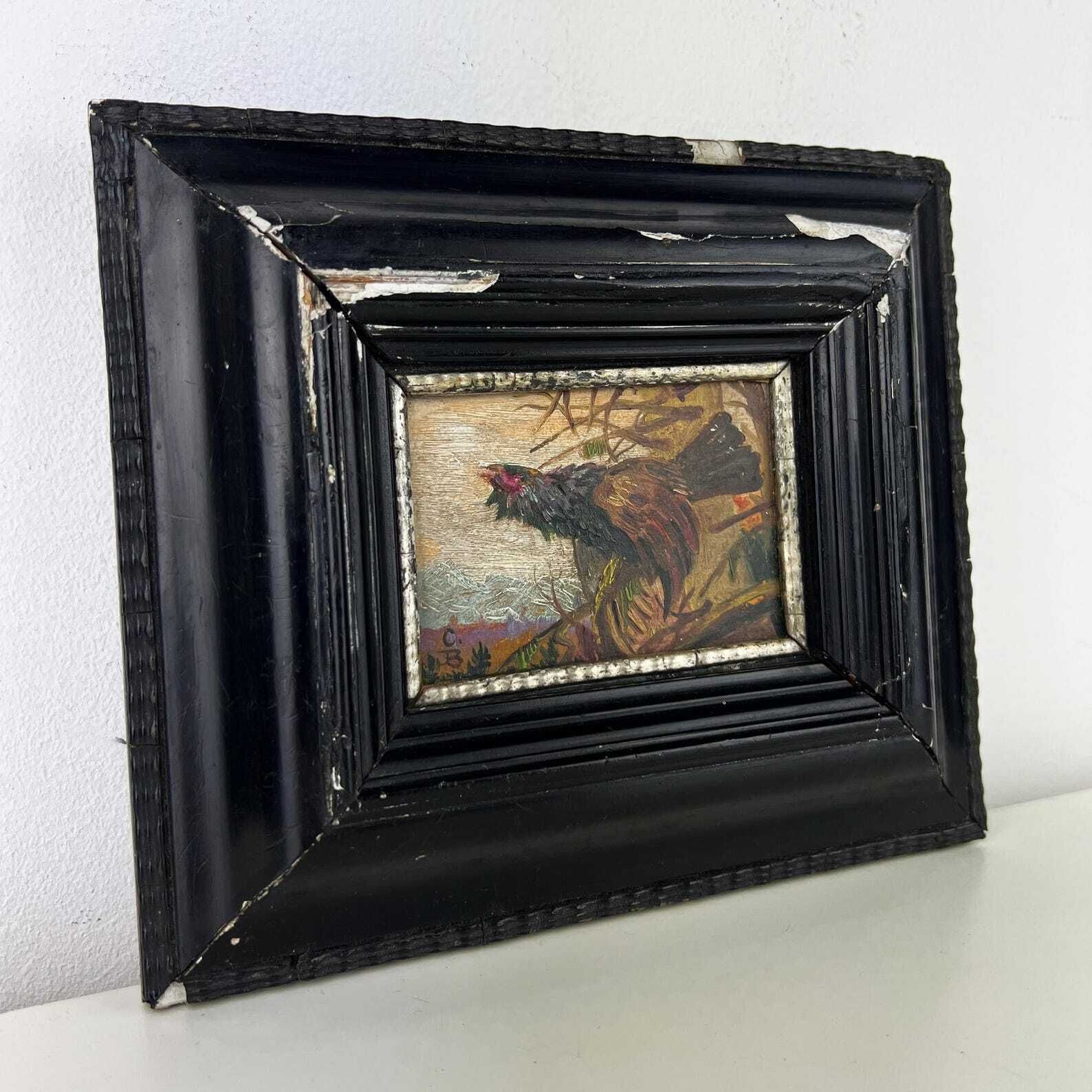 Original Miniature Framed Oil Painting Of Western Capercaillie photo for sale