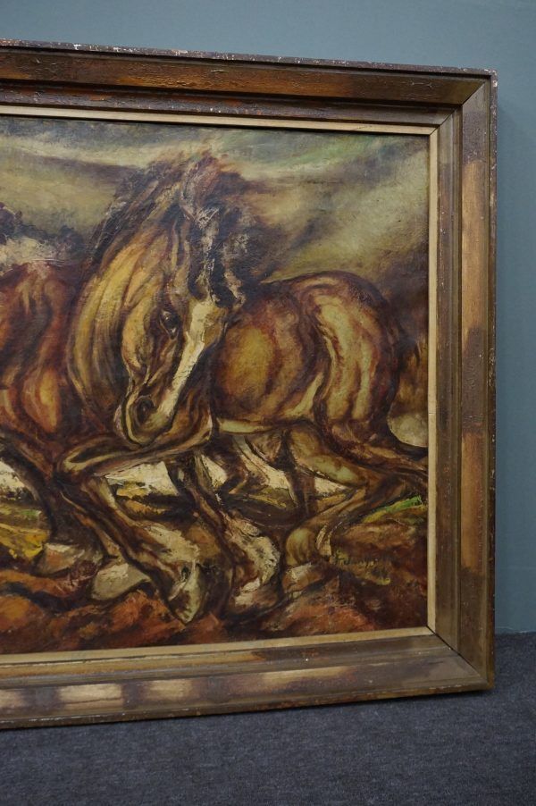 Zeer Groot En Indrukwekkend Schilderij Van Paarden, Olieverf photo 1169.964