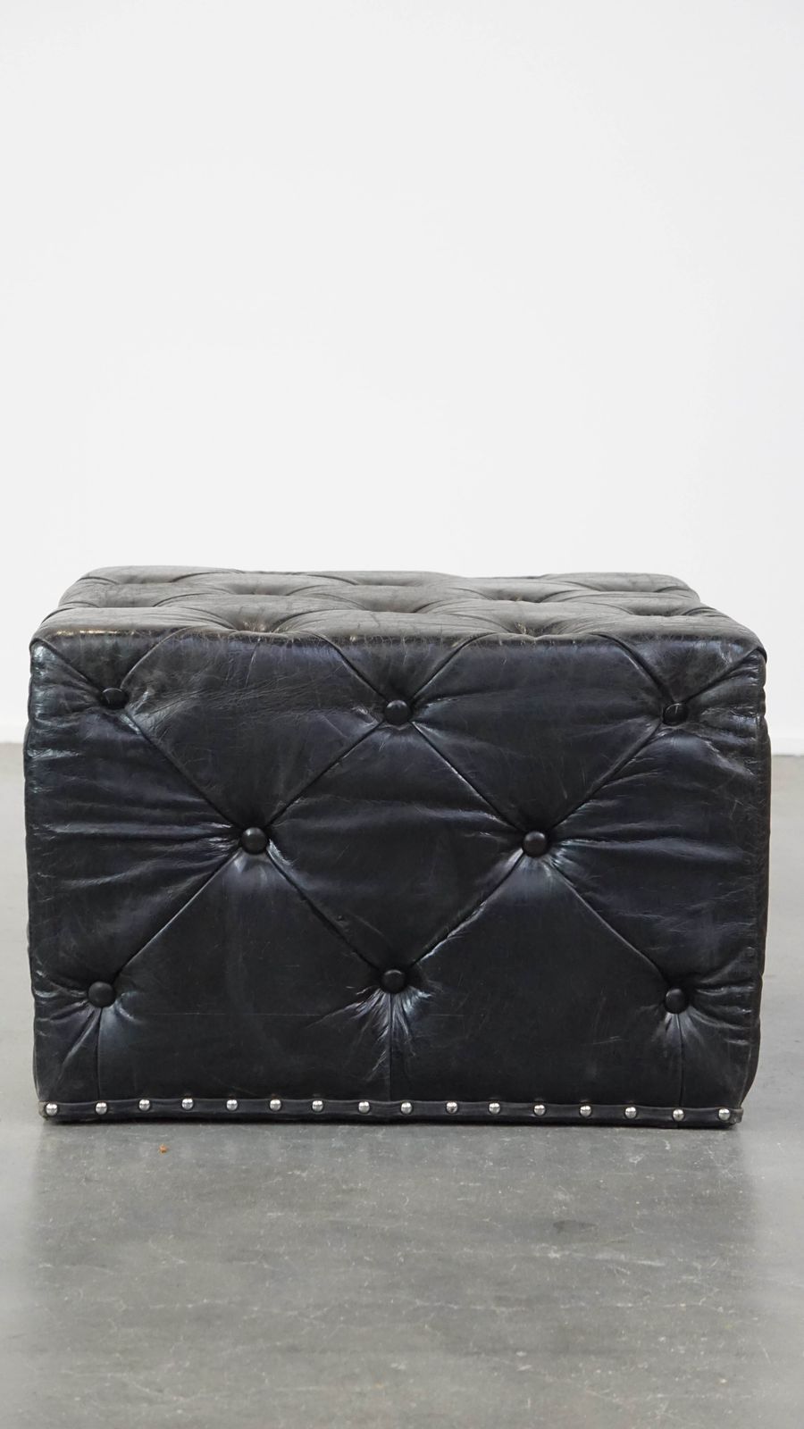 Large, Luxurious, Black Square Chesterfield Hocker/Coffee Table Made From Cattle Leather photo for sale