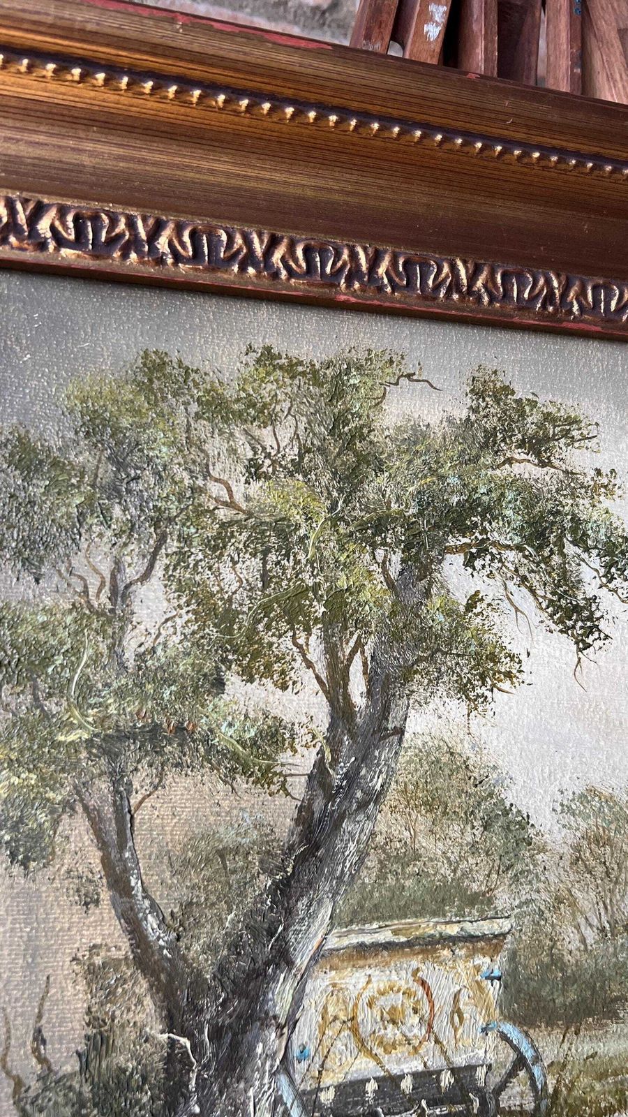 Framed Mid Century Oil Painting – Rural Landscape Scene photo 150.0