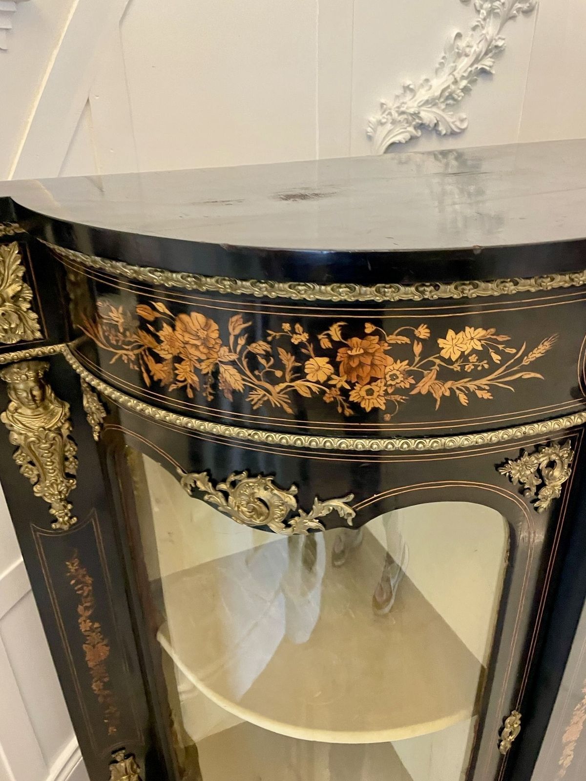 photo for sale Outstanding Quality Antique 19th Century Ebonised And Inlaid Floral Marquetry Credenza