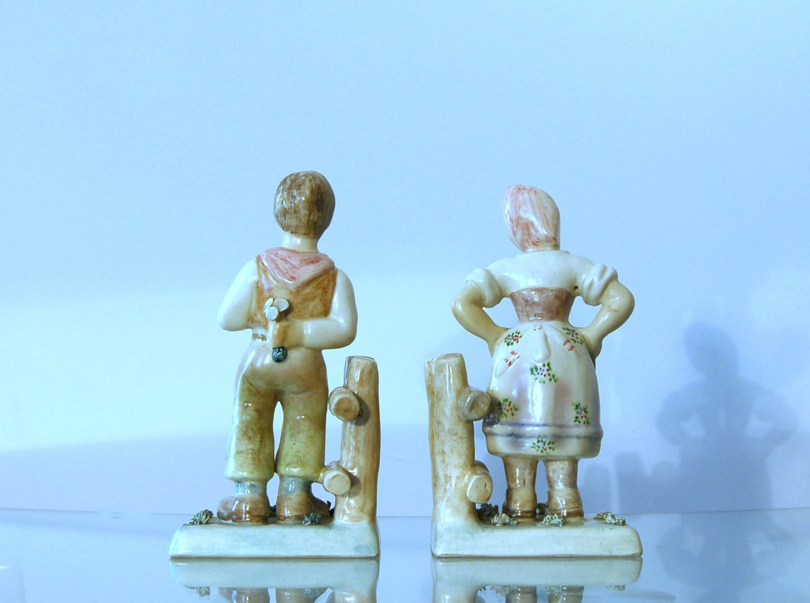 Preciosa Torino Pair Of Majolica Figurines / Italy 1940 Ca photo vintage