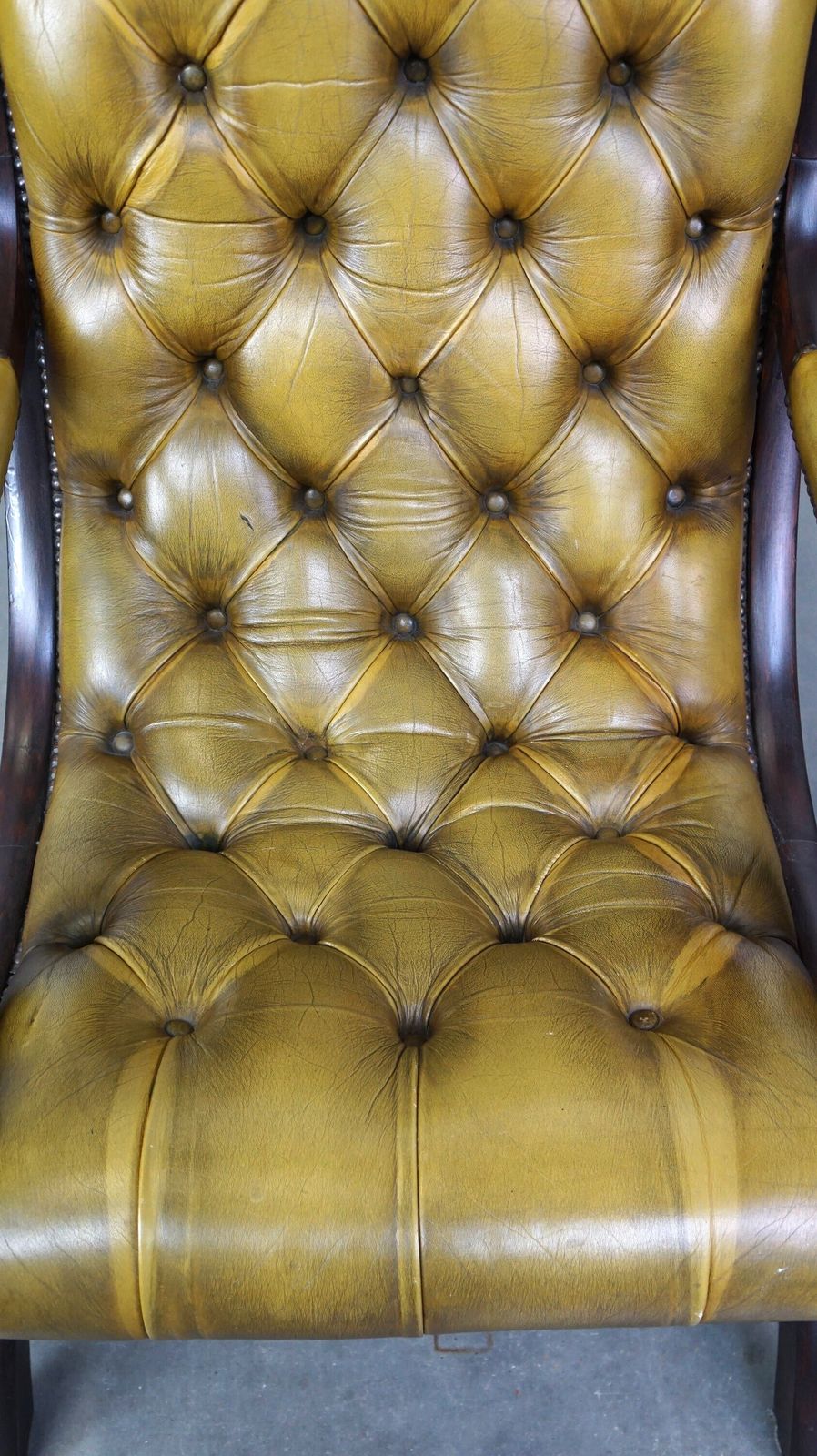 Elegant Cow Leather Chesterfield Armchair Combined With Wood photo buy