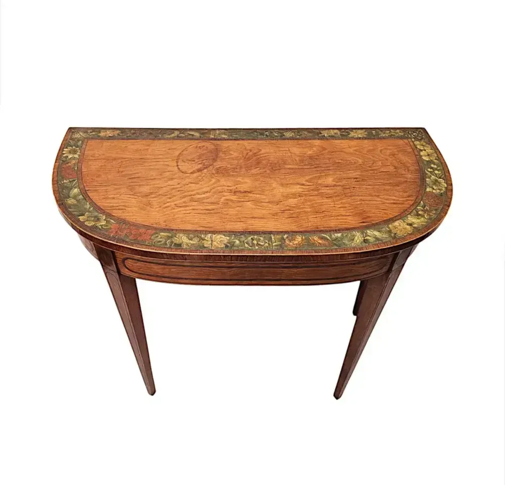 A Very Rare Georgian Hand Painted Inlaid Turn Over Leaf Card Table photo 2452.7518