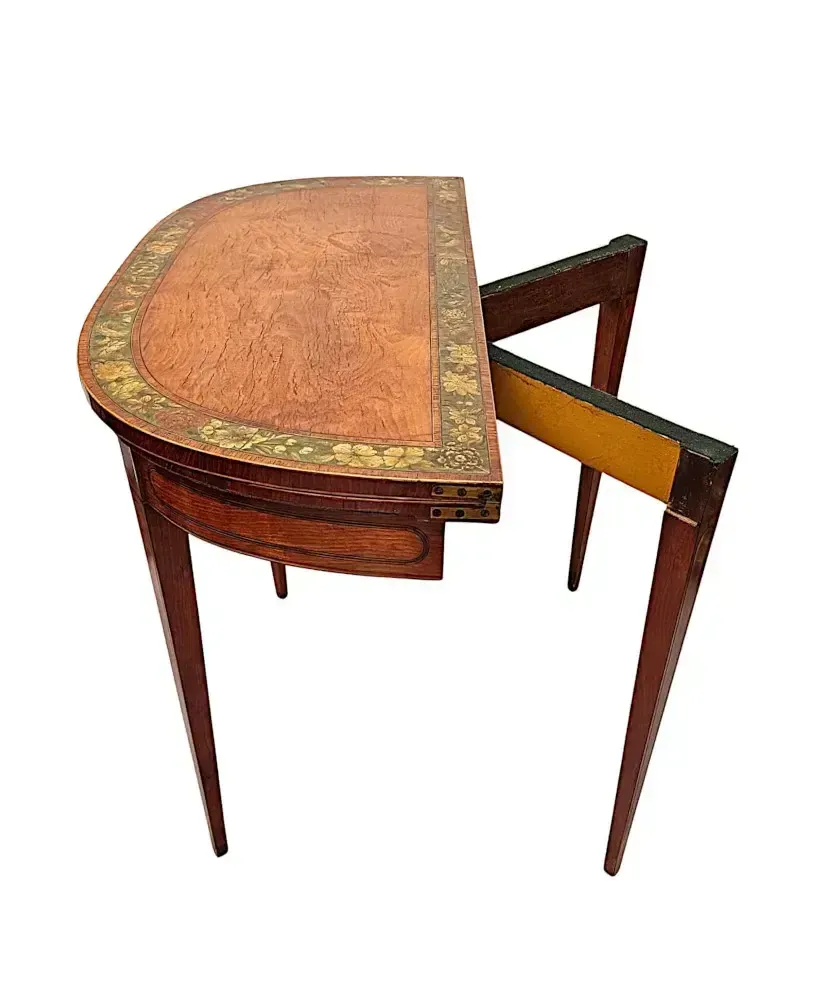 A Very Rare Georgian Hand Painted Inlaid Turn Over Leaf Card Table photo vintage