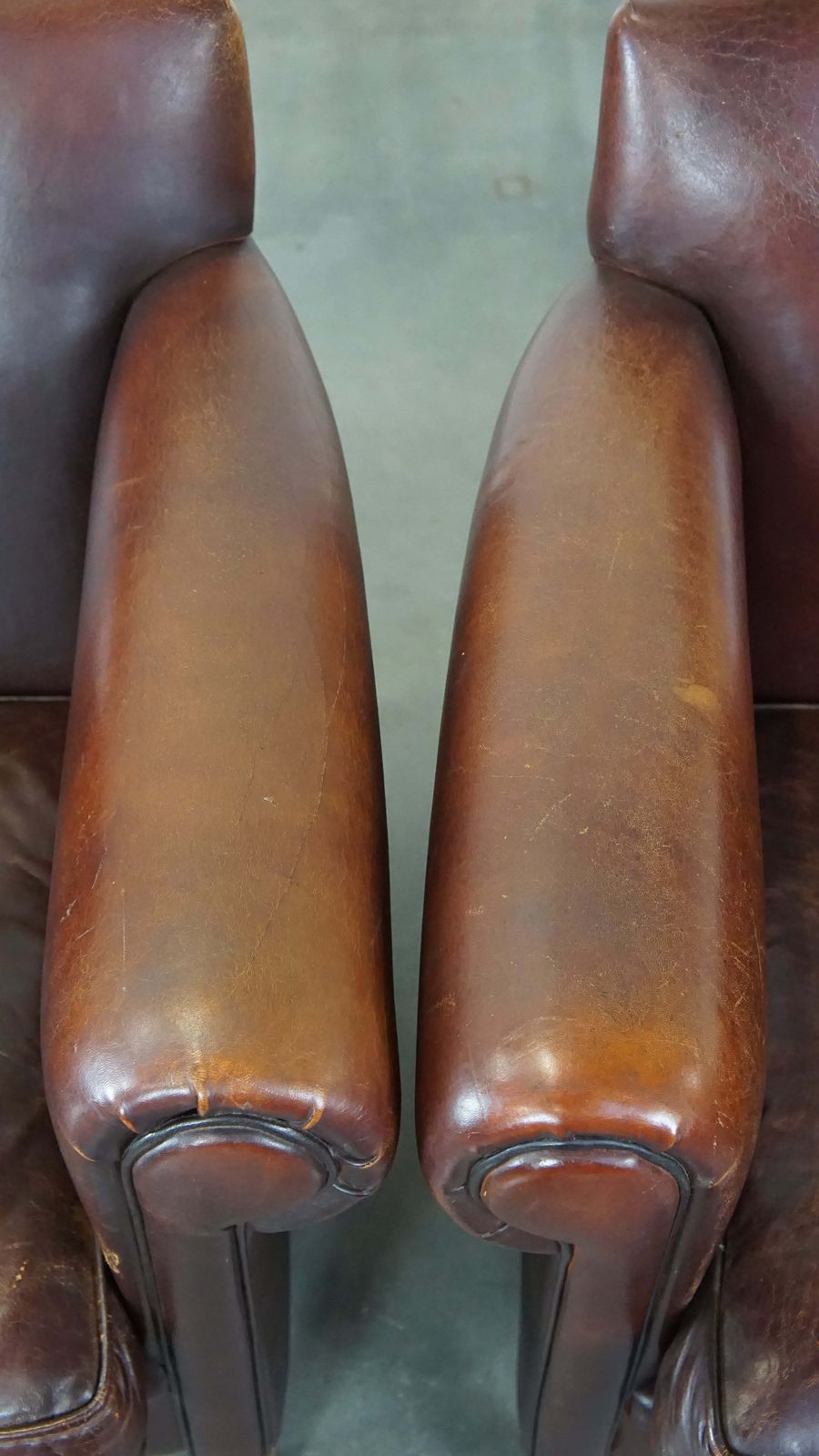 Set Of 2 Beautiful, Sleekly Finished Design Armchairs/ Armchairs Made Of Sheep Leather photo vintage