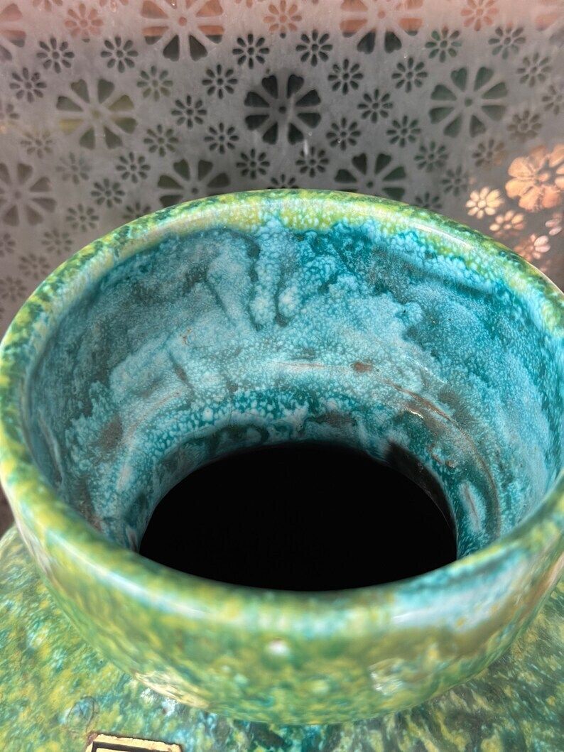Hungarian Elegance: Hand Painted Ceramic Vase   Large, Green Glaze With Dappled Effect   Industrial Artistry For Stunning Floral Displays! photo for sale